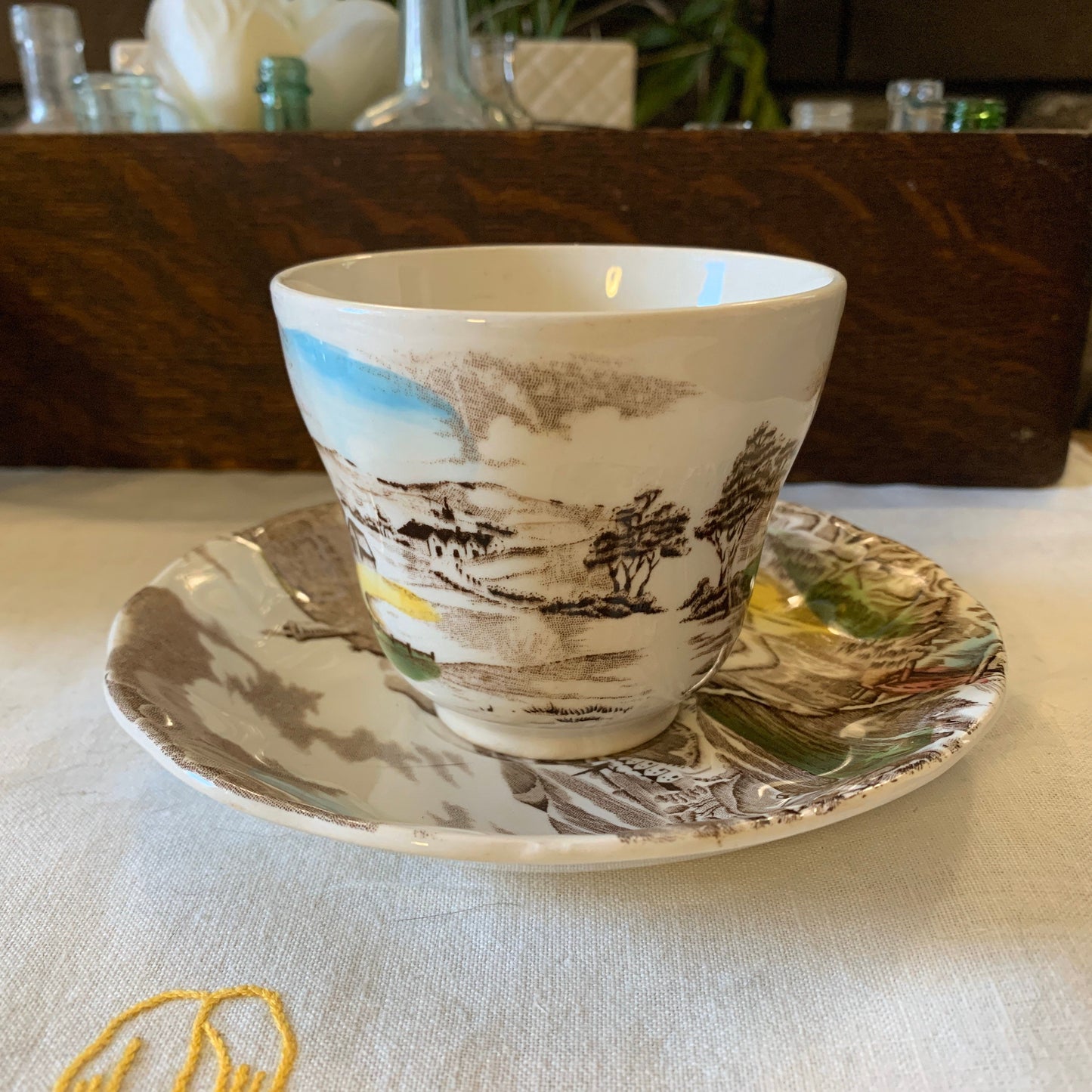 WH Grindley Transferware A Quiet Day Teacup and Saucer Transferware Antique Farmhouse Decor