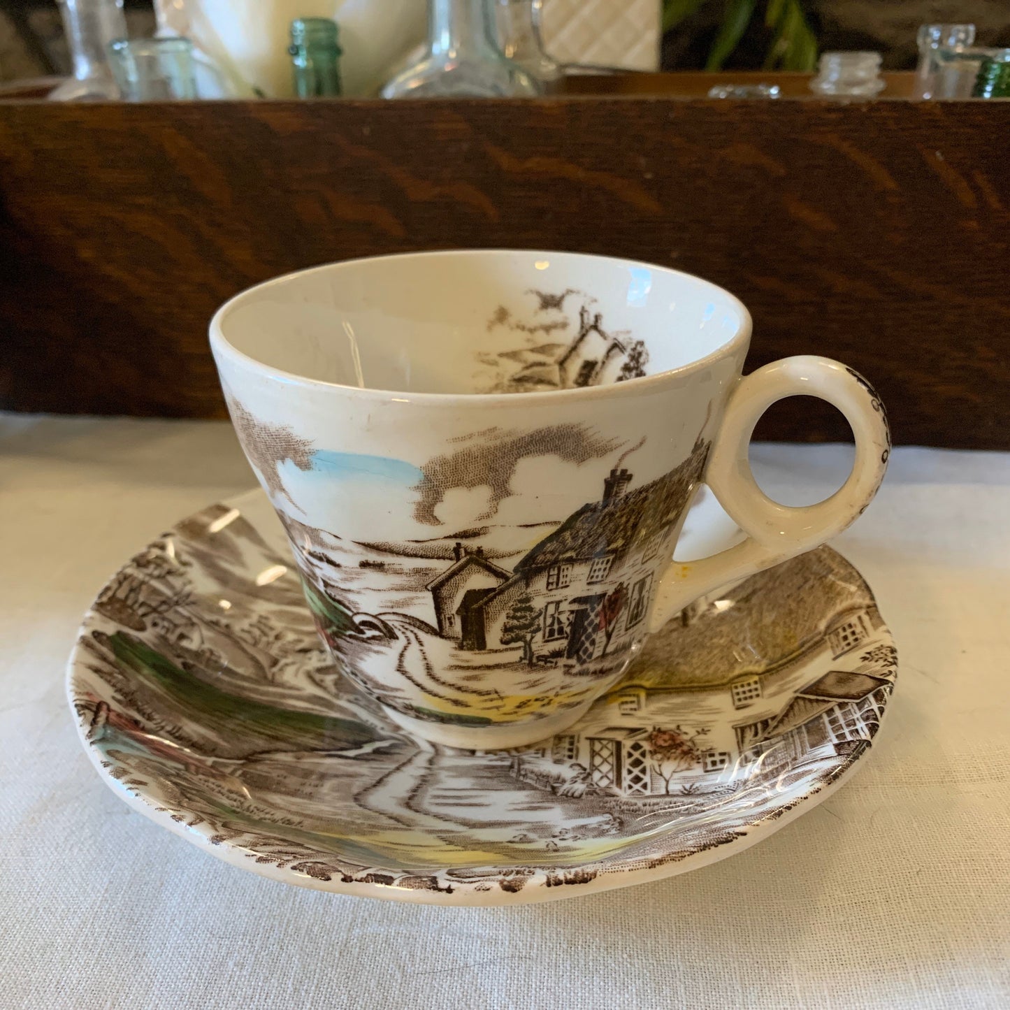 WH Grindley Transferware A Quiet Day Teacup and Saucer Transferware Antique Farmhouse Decor