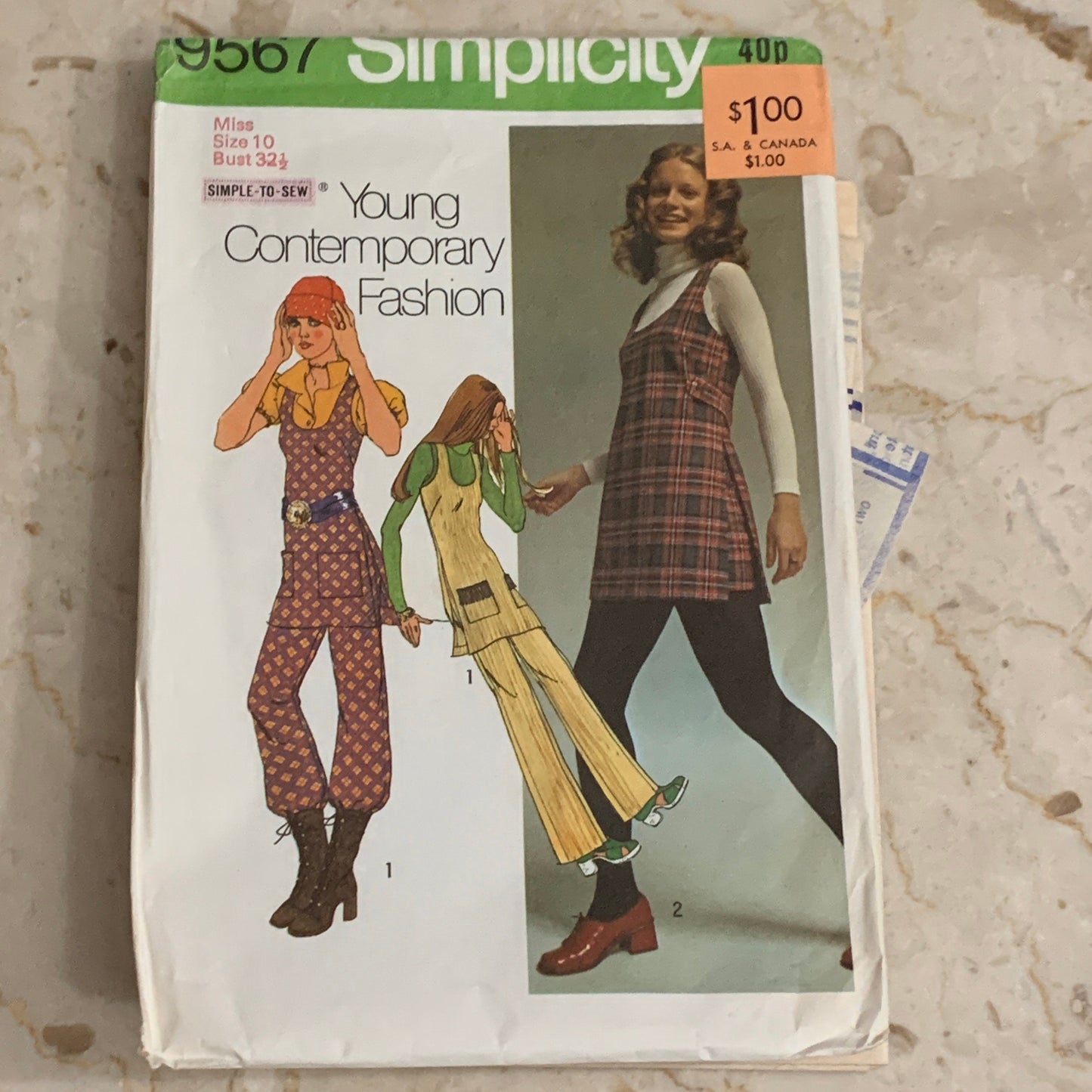 Girl’s Size 10 Pants in Two Lengths and Tunic 1971 Vintage Sewing Pattern