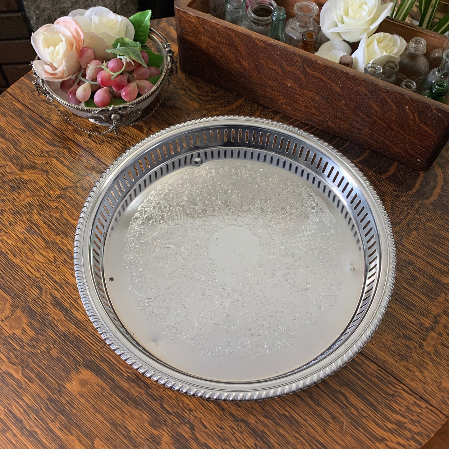Silver Serving Tray Vintage Primrose Plate Silver Plated Vanity Tray