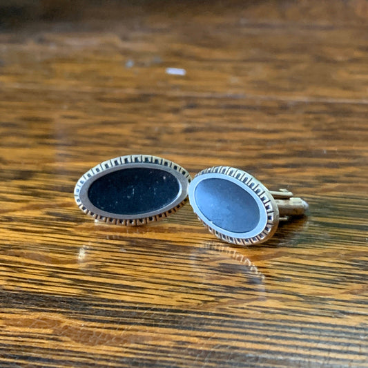 Large Oval Black and Gold Vintage Cufflinks