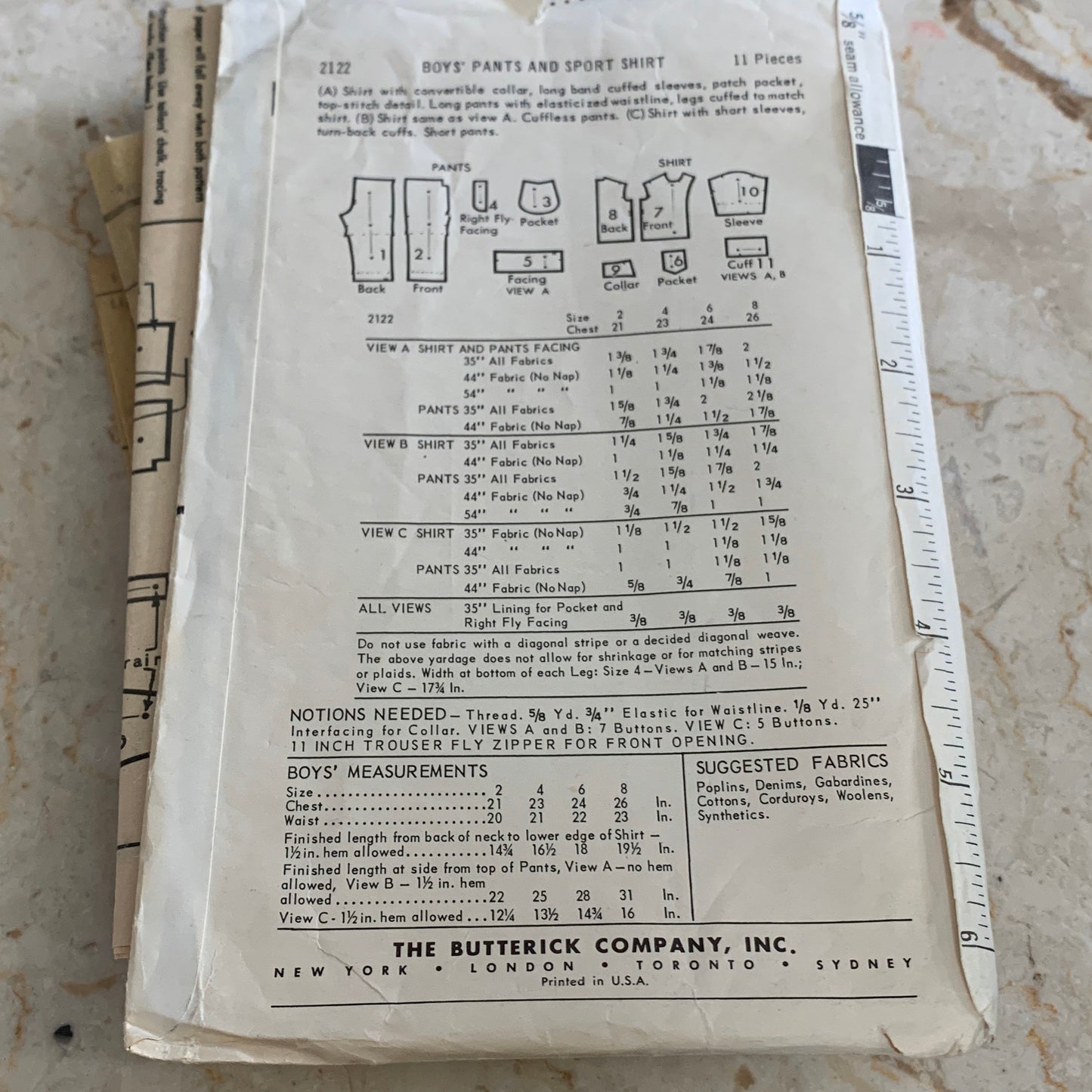 Boys Pants, Shorts, and Button Front Shirt Vintage Sewing Pattern Butterick 2122