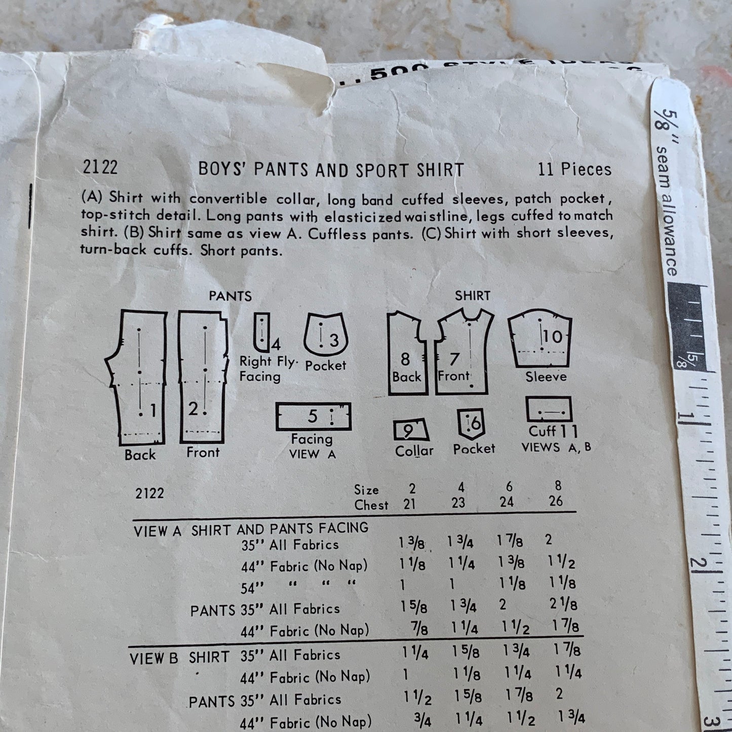 Boys Pants, Shorts, and Button Front Shirt Vintage Sewing Pattern Butterick 2122