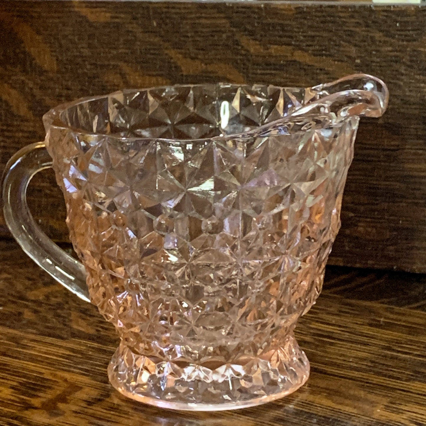 Pink Depression Glass Cream Pitcher, Jeanette Glass Buttons and Bows, Jeanette Glass Holiday Pattern