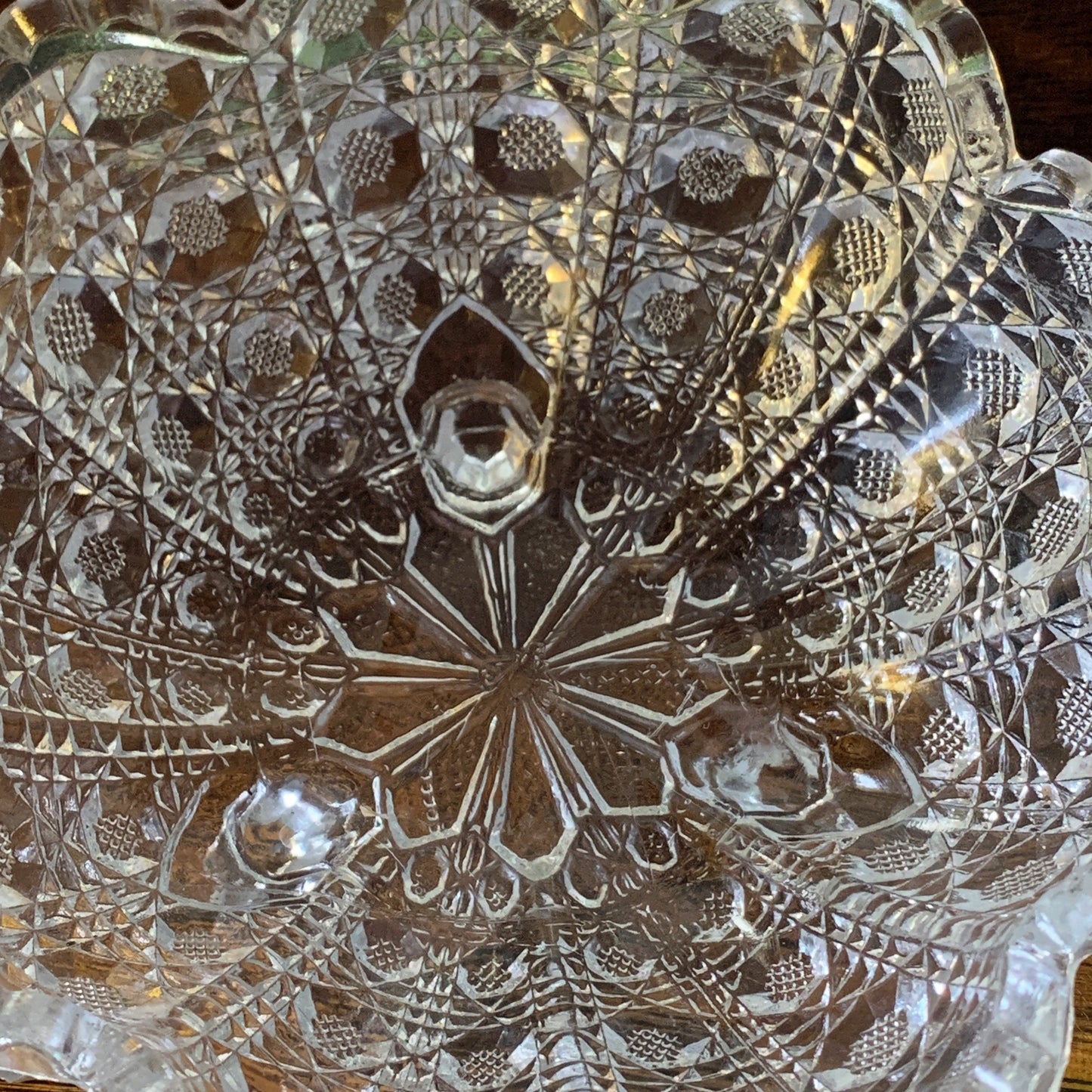 EAPG Pressed Glass Bowl with Crosshatched Hexagon Pattern