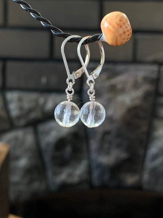 Sterling Silver Gemstone Drop Earrings, Faceted Quartz Bead Silver Lever Back Earrings