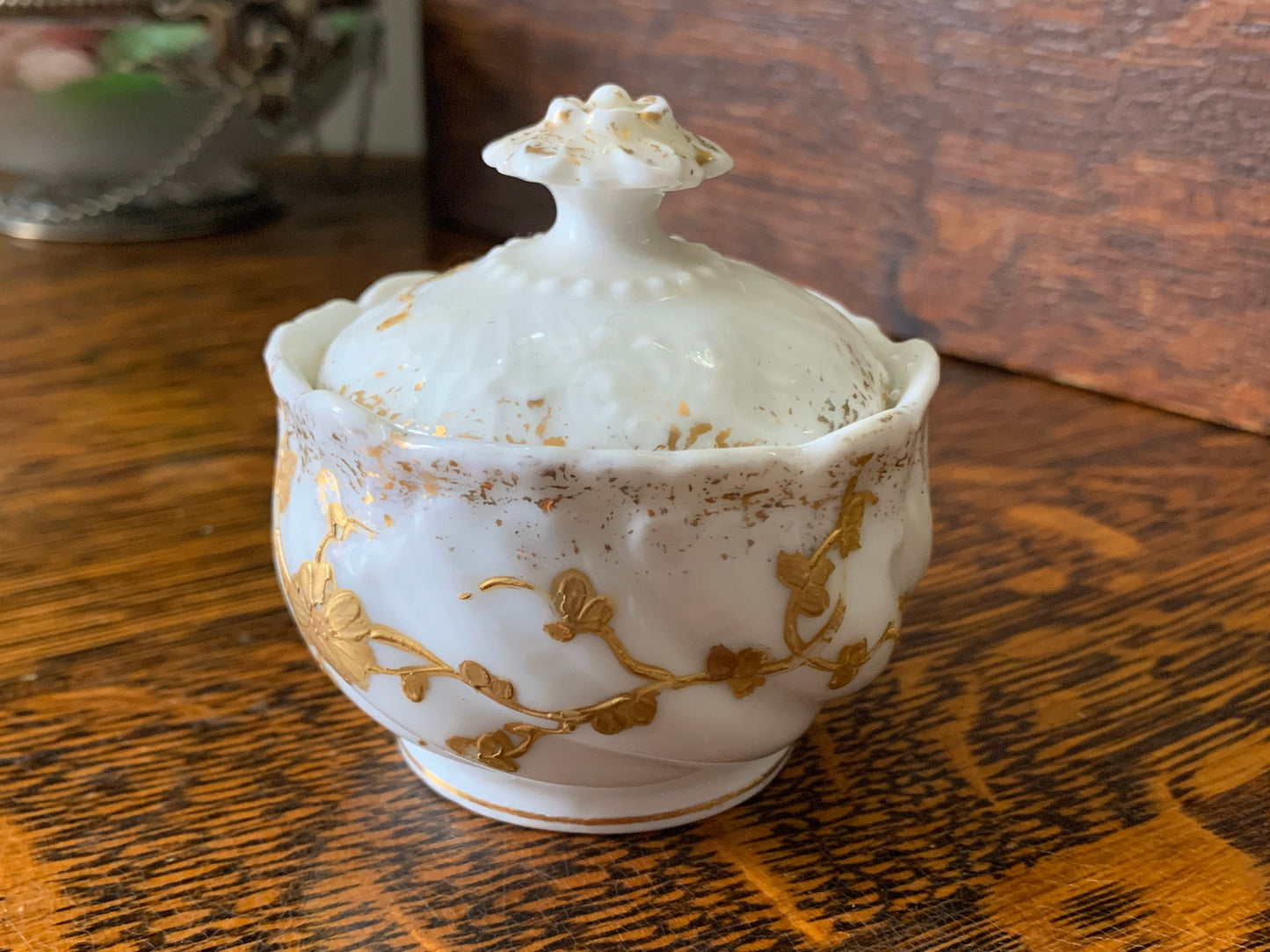 White and Gold Vintage Porcelain Trinket Dish