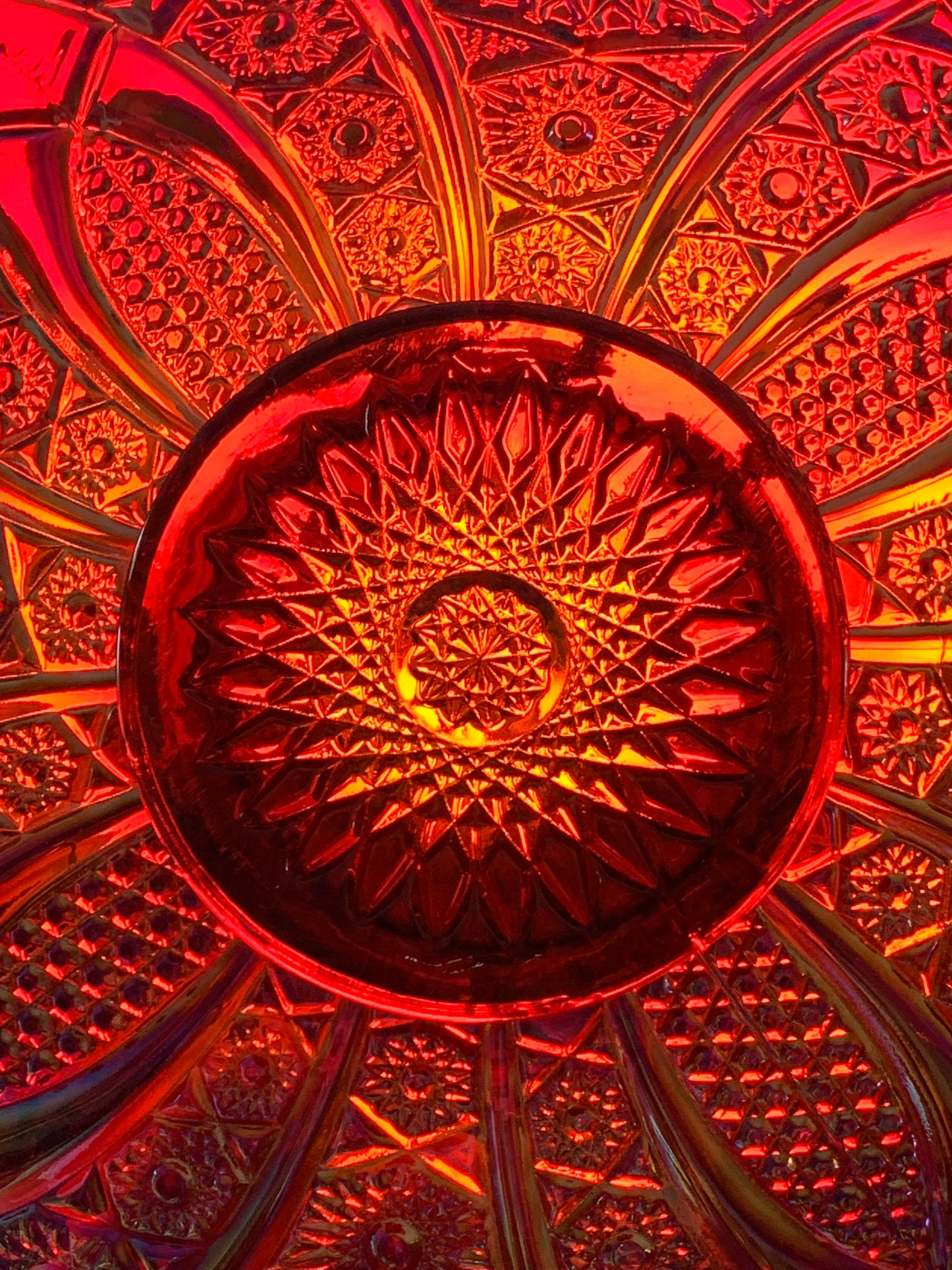 Indiana Glass Heirloom Sunset Red Platter, Indiana Glass Company Iridescent Glass Platter, Red Carnival Glass Sandwich Tray