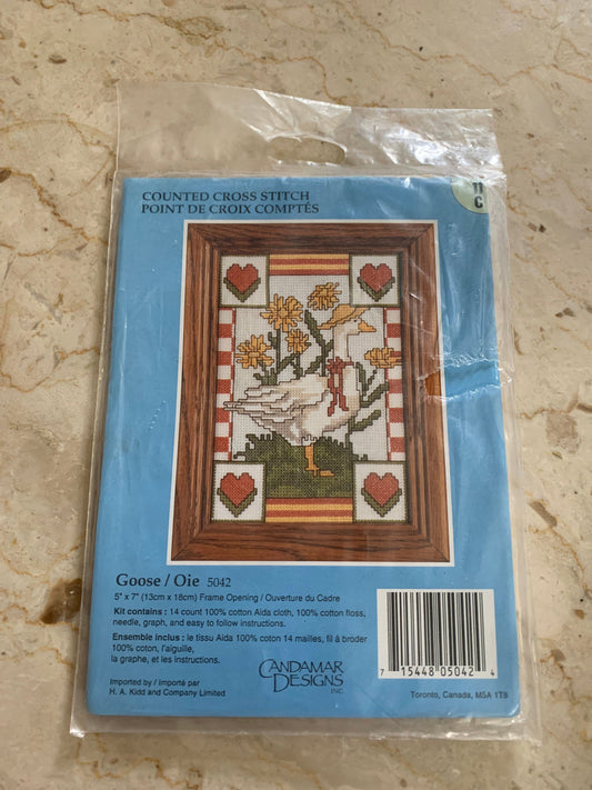 Vintage Counted Cross Kit New in Package Goose in the Garden Cross Stitch Kit