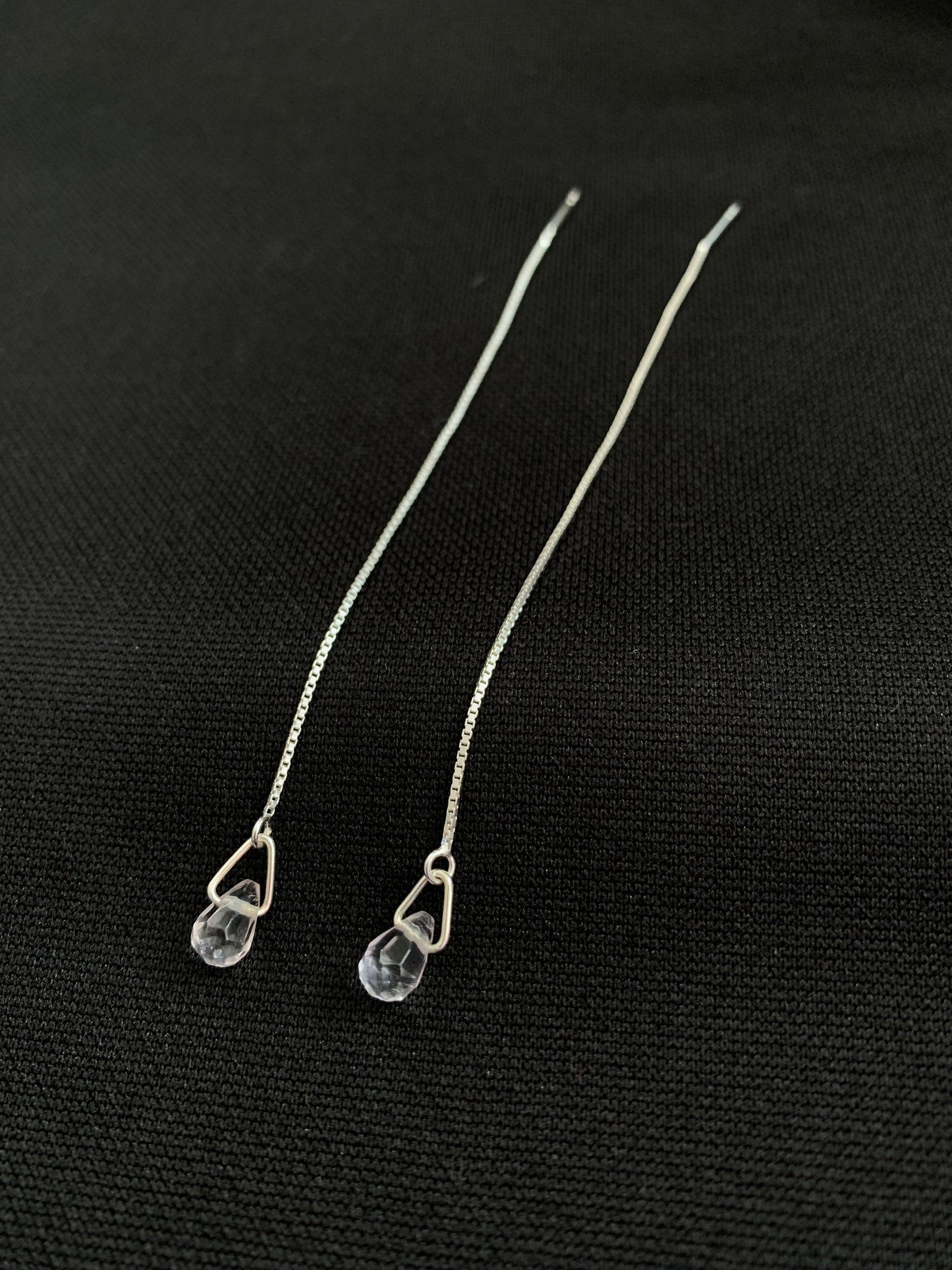 Sterling Silver Ear Threads with Small Amethyst Tear Drops  Minimalist Earrings
