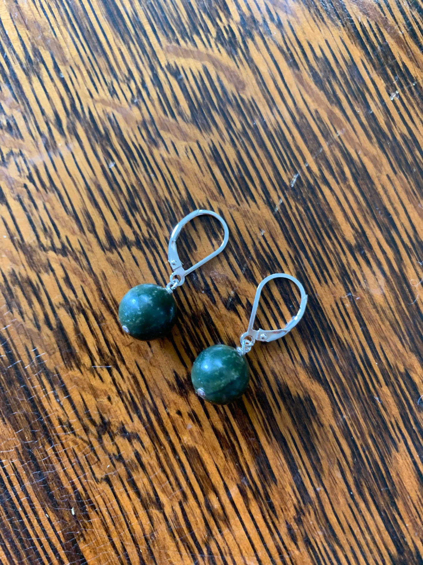 Sterling Silver Drop Earrings, Lucky Jade Lever Back Earrings