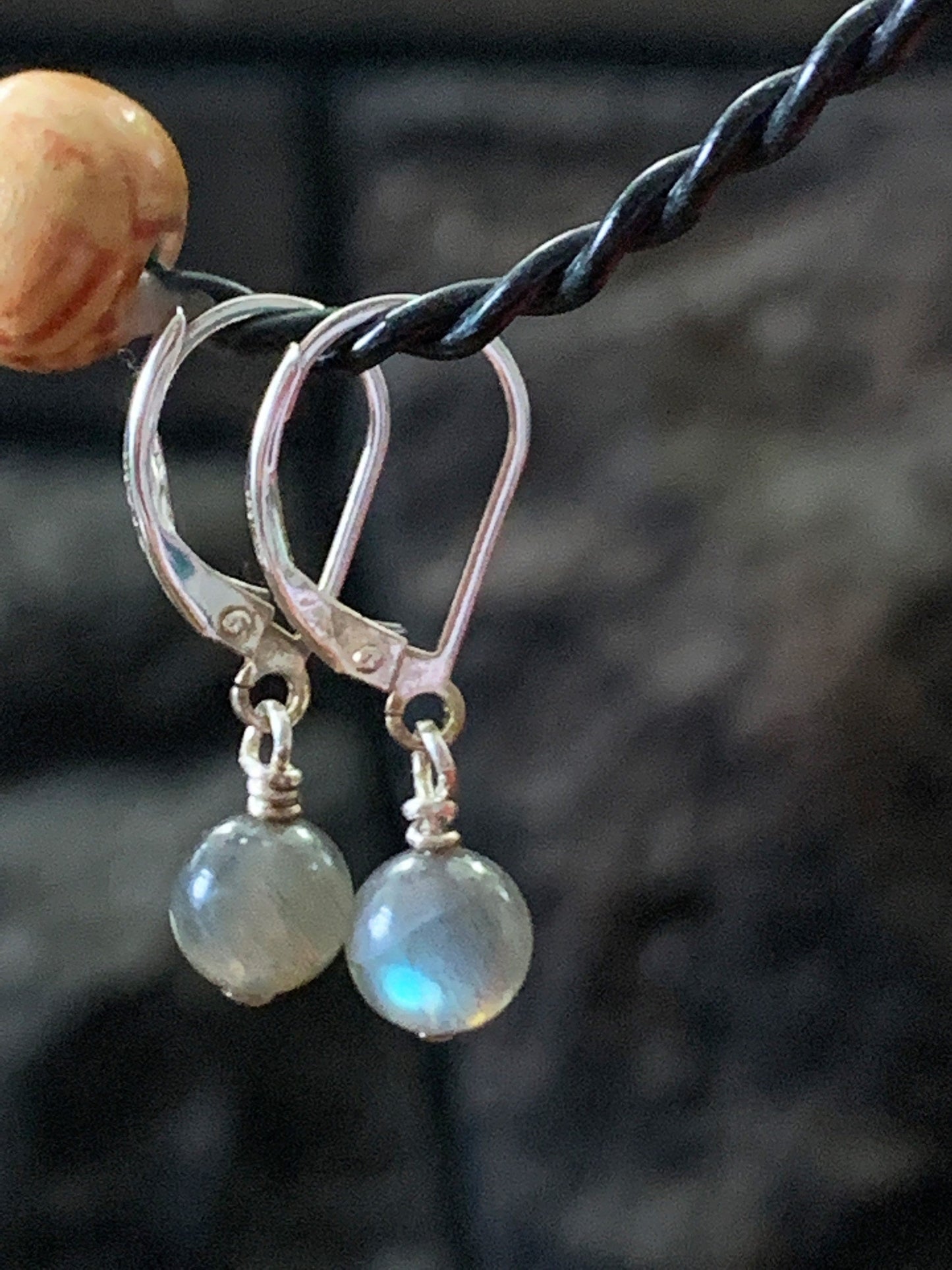 Sterling Silver Drop Earrings, Labradorite Lever Back Earrings