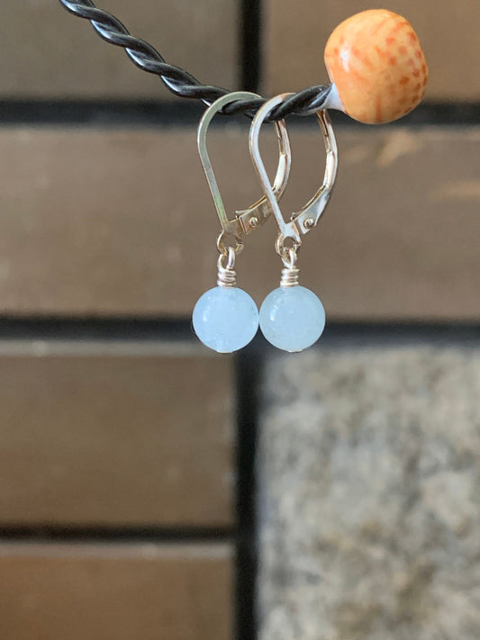 Sterling Silver Gemstone Drop Earrings, Aquamarine Bead Earrings, Silver Lever Back Earrings