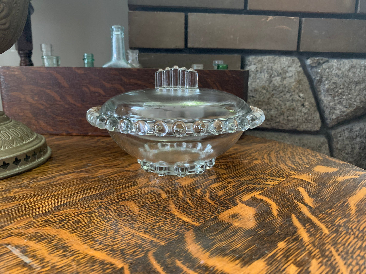 Glass Dish with Lid and Beaded Edge