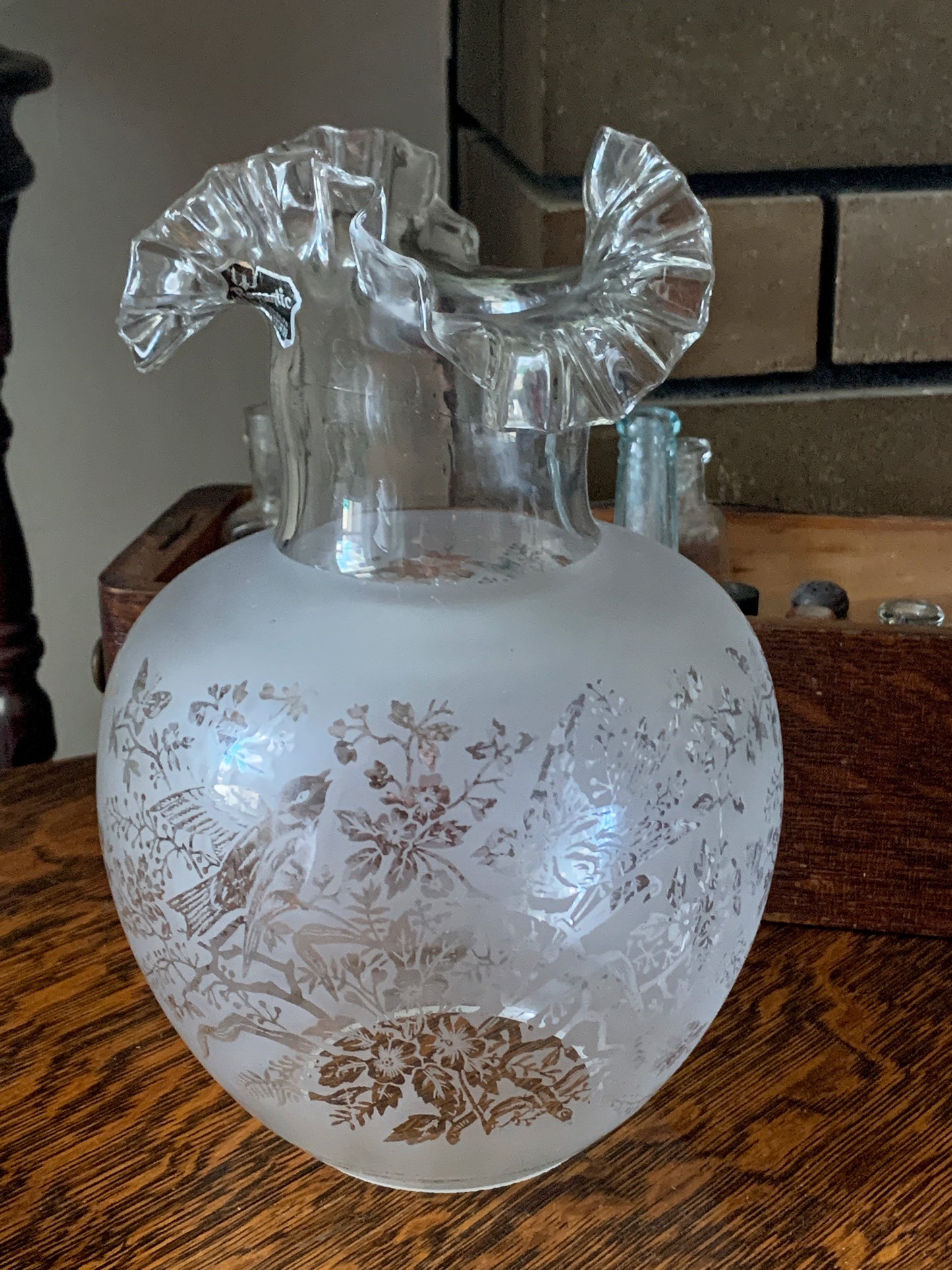 Blown Glass Lamp Shade with Frosted Design