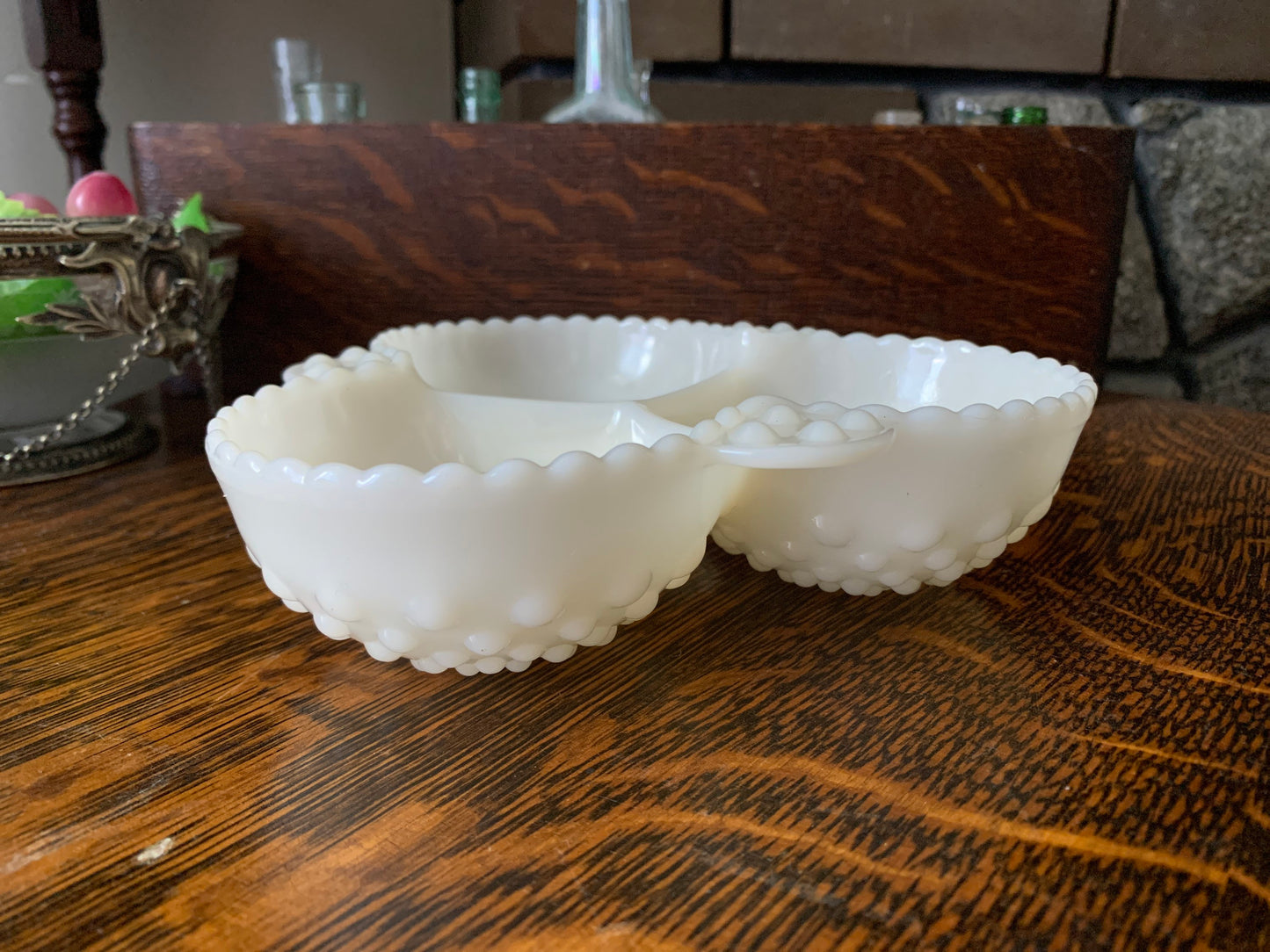 Vintage Milk Glass Nut Dish 3 Part Hobnail Dish Relish Dish