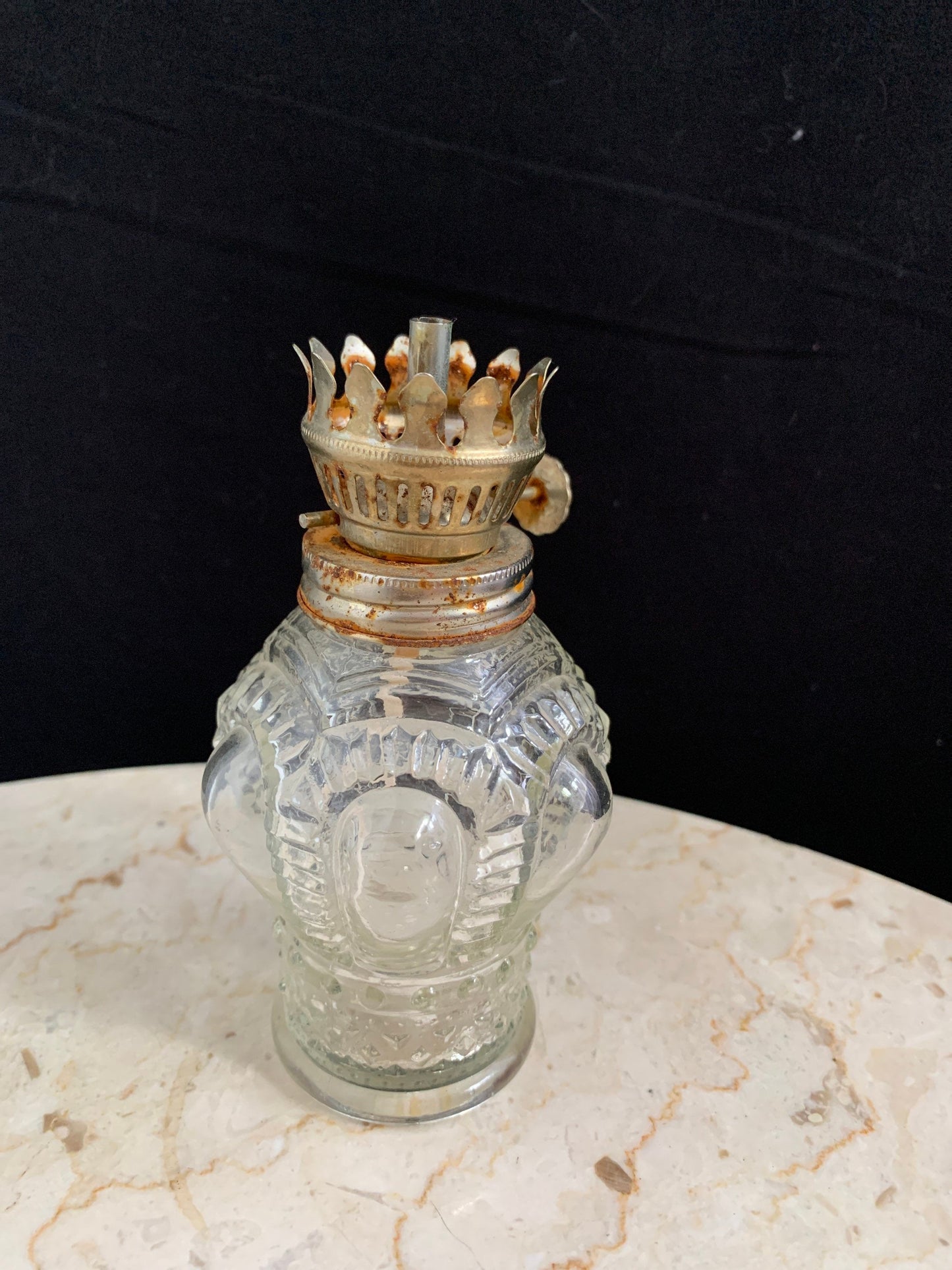 Vintage Pressed Glass Oil Lamp Base Crown Shaped Oil Lamp Base