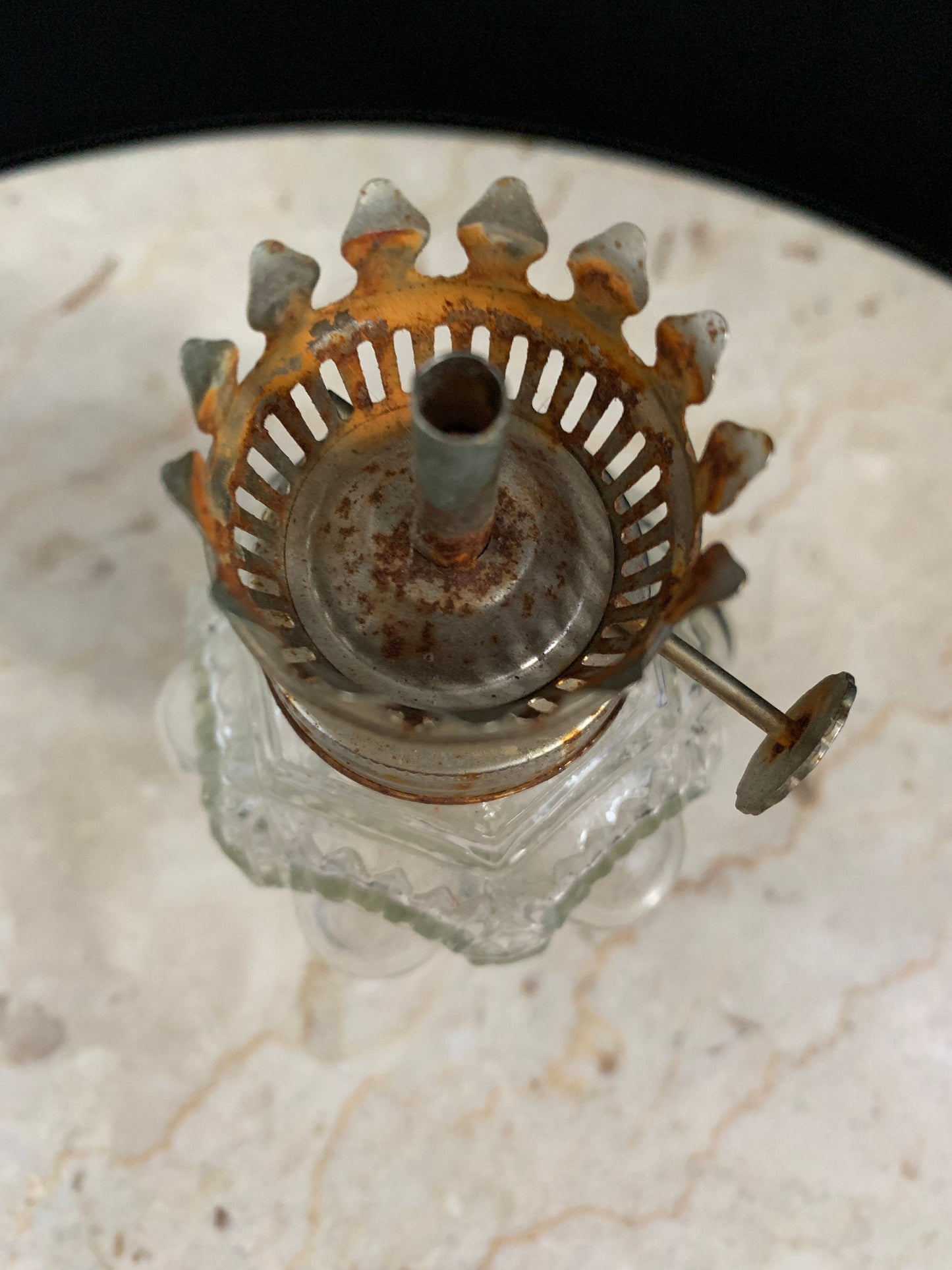 Vintage Pressed Glass Oil Lamp Base Crown Shaped Oil Lamp Base