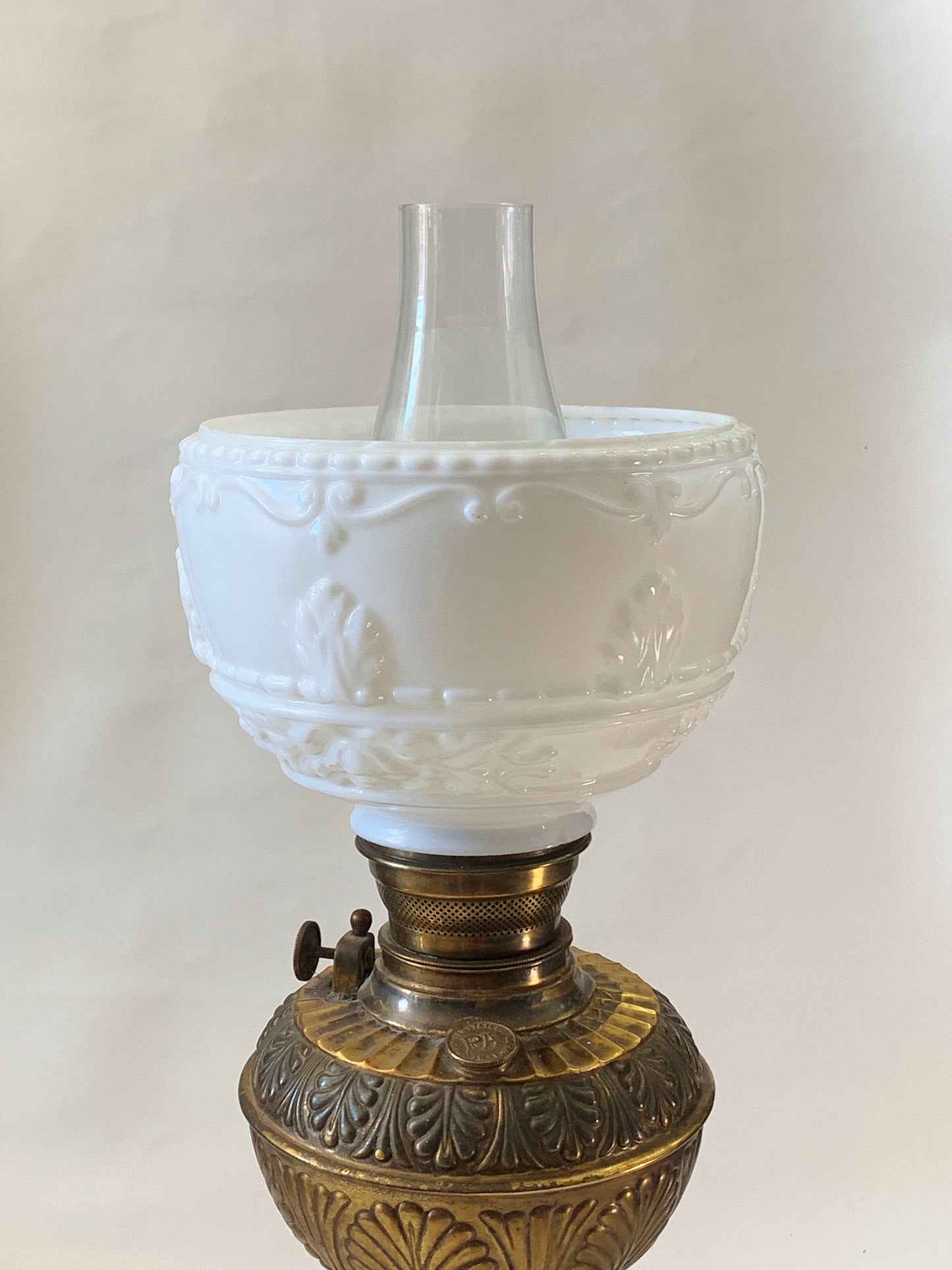 Antique Plume and Atwood Kerosene Lamp with milk glass shade