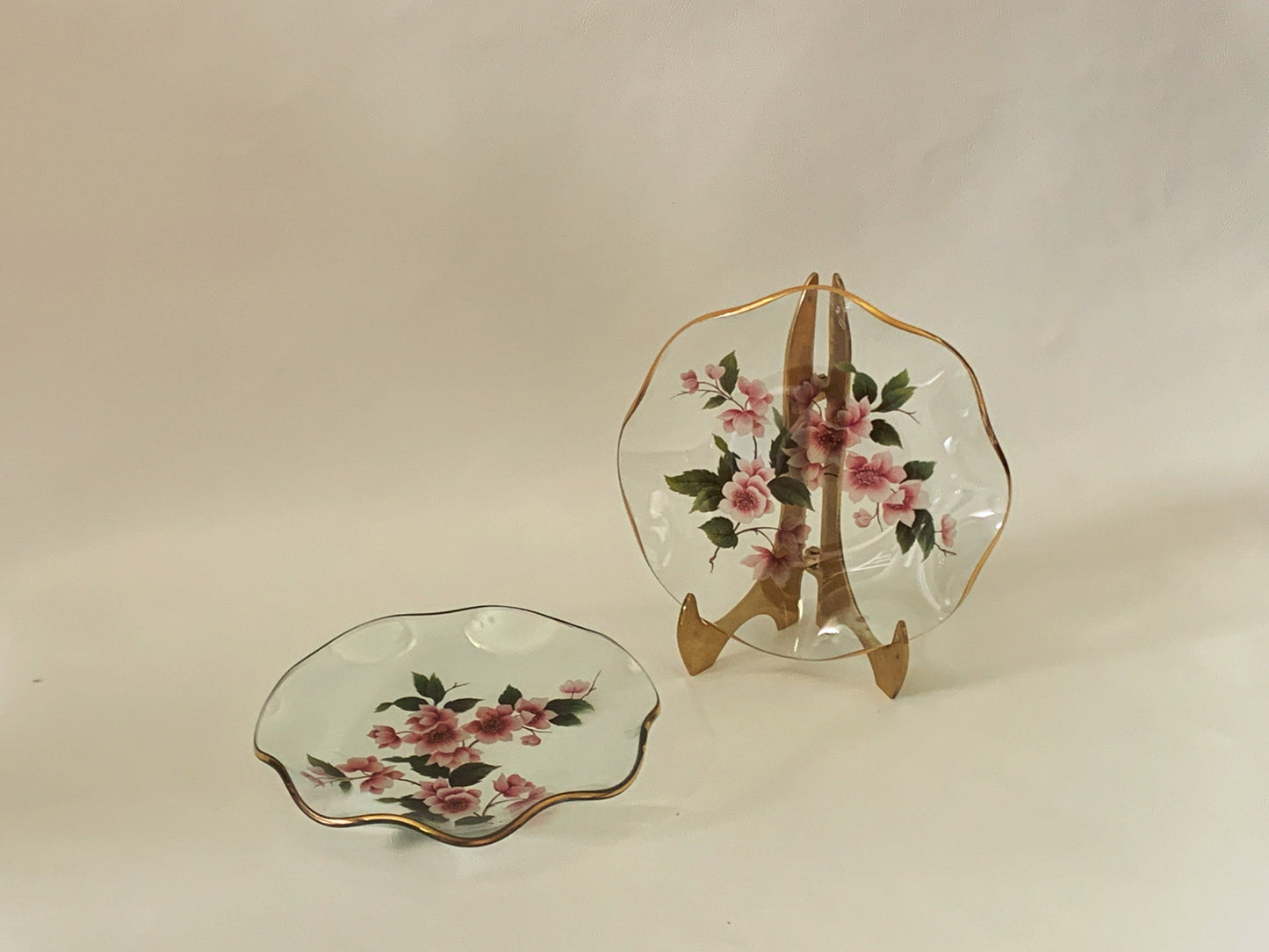 Clear Glass Pin Dishes Matching Pair of Floral Dresser Dishes
