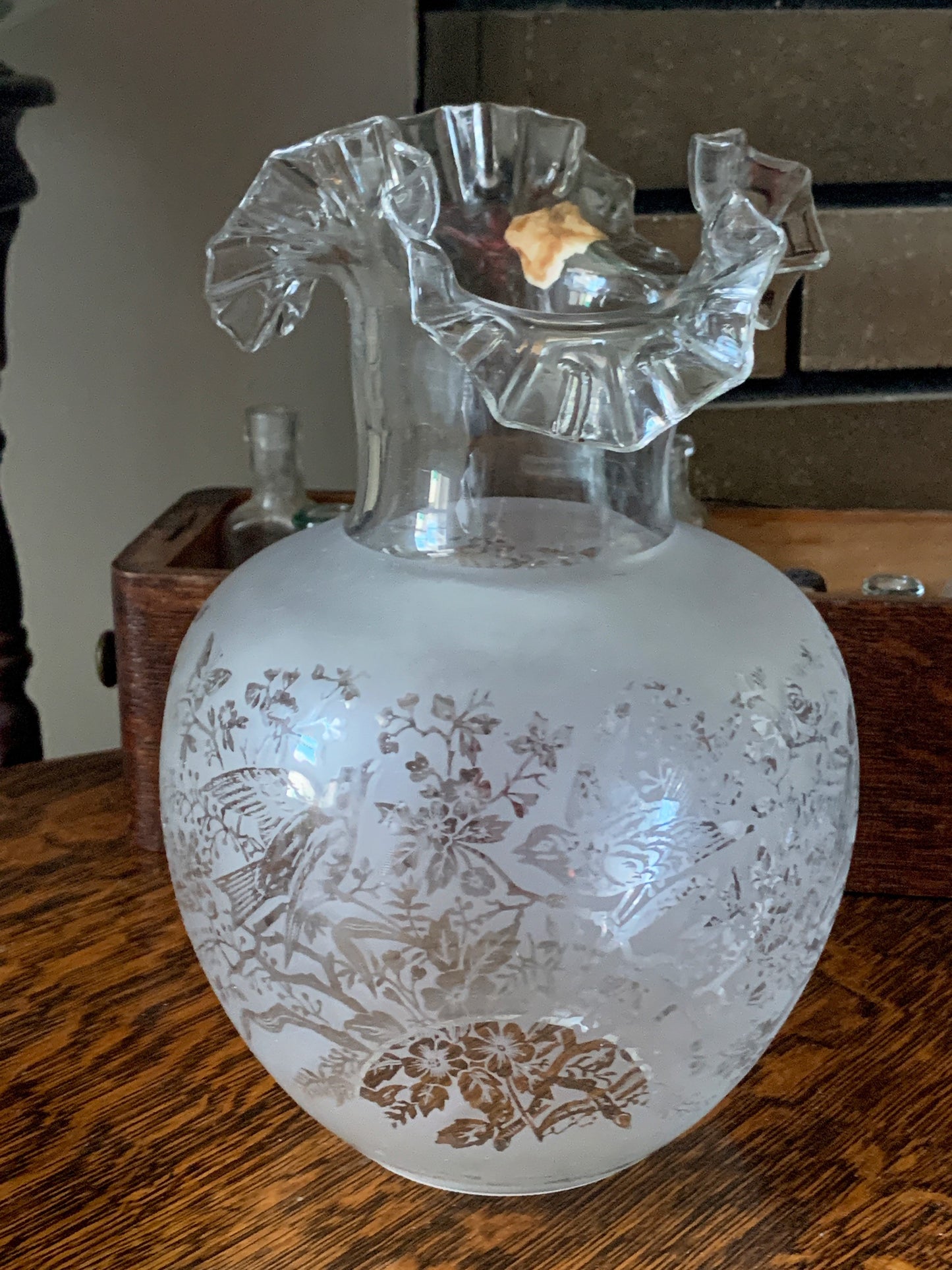 Blown Glass Lamp Shade with Frosted Design