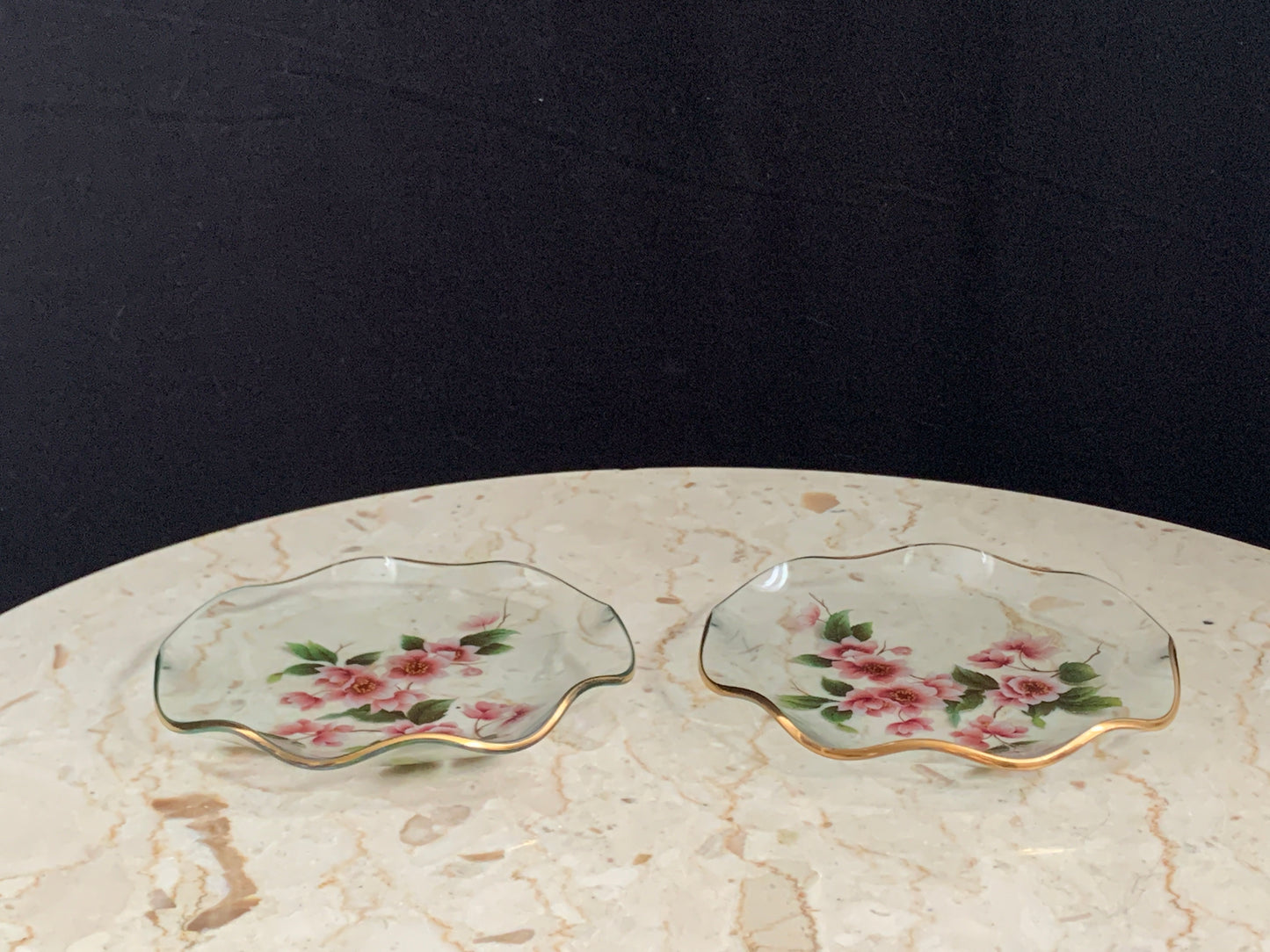 Clear Glass Pin Dishes Matching Pair of Floral Dresser Dishes