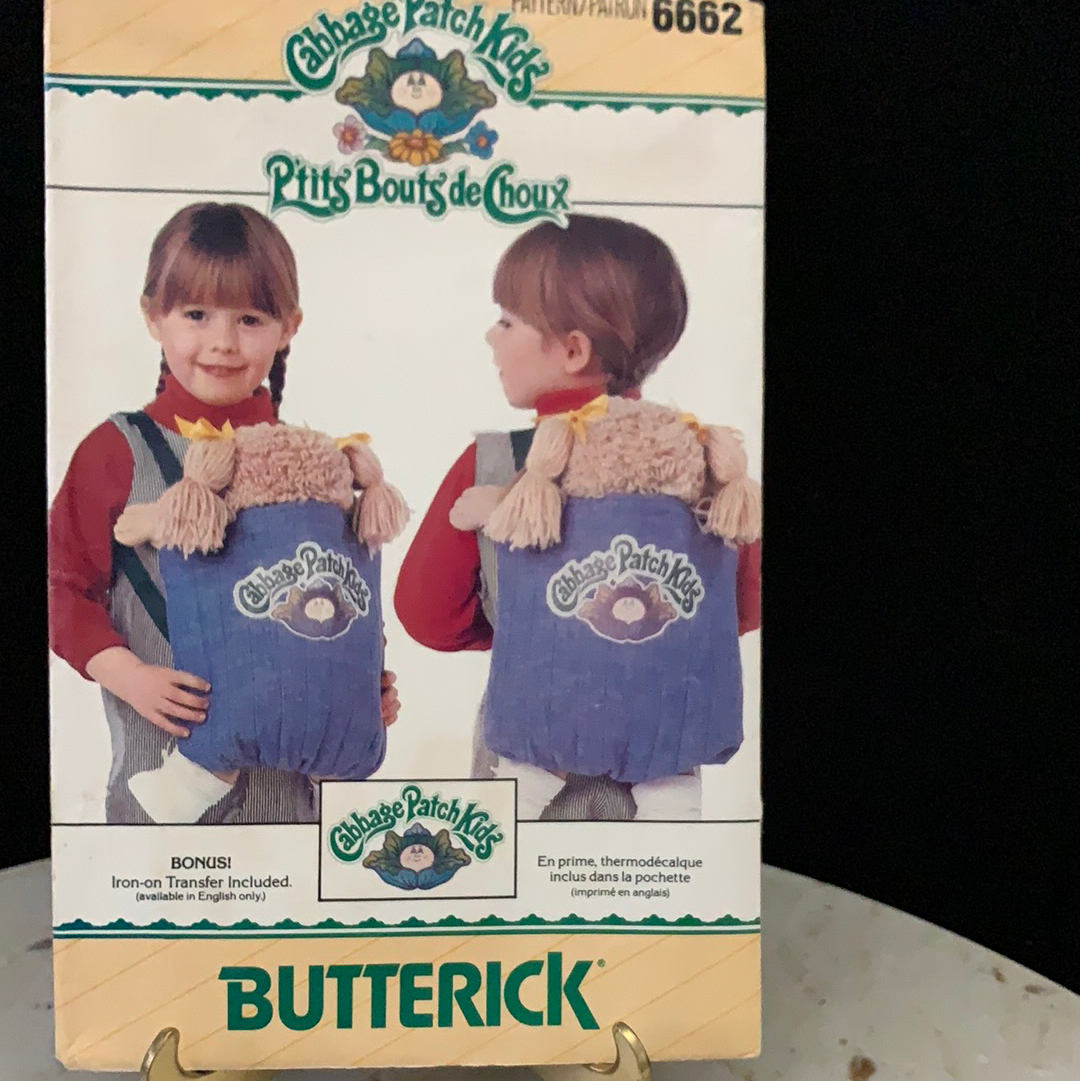 Cabbage Patch Baby Carrier Vintage Sewing Pattern Butterick 6662