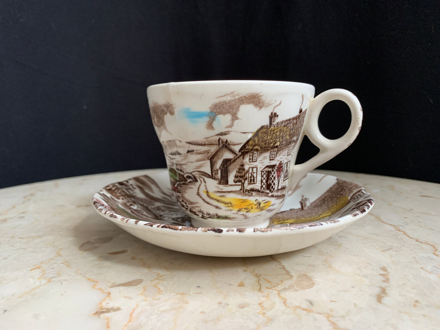 WH Grindley Transferware A Quiet Day Teacup and Saucer Transferware Antique Farmhouse Decor