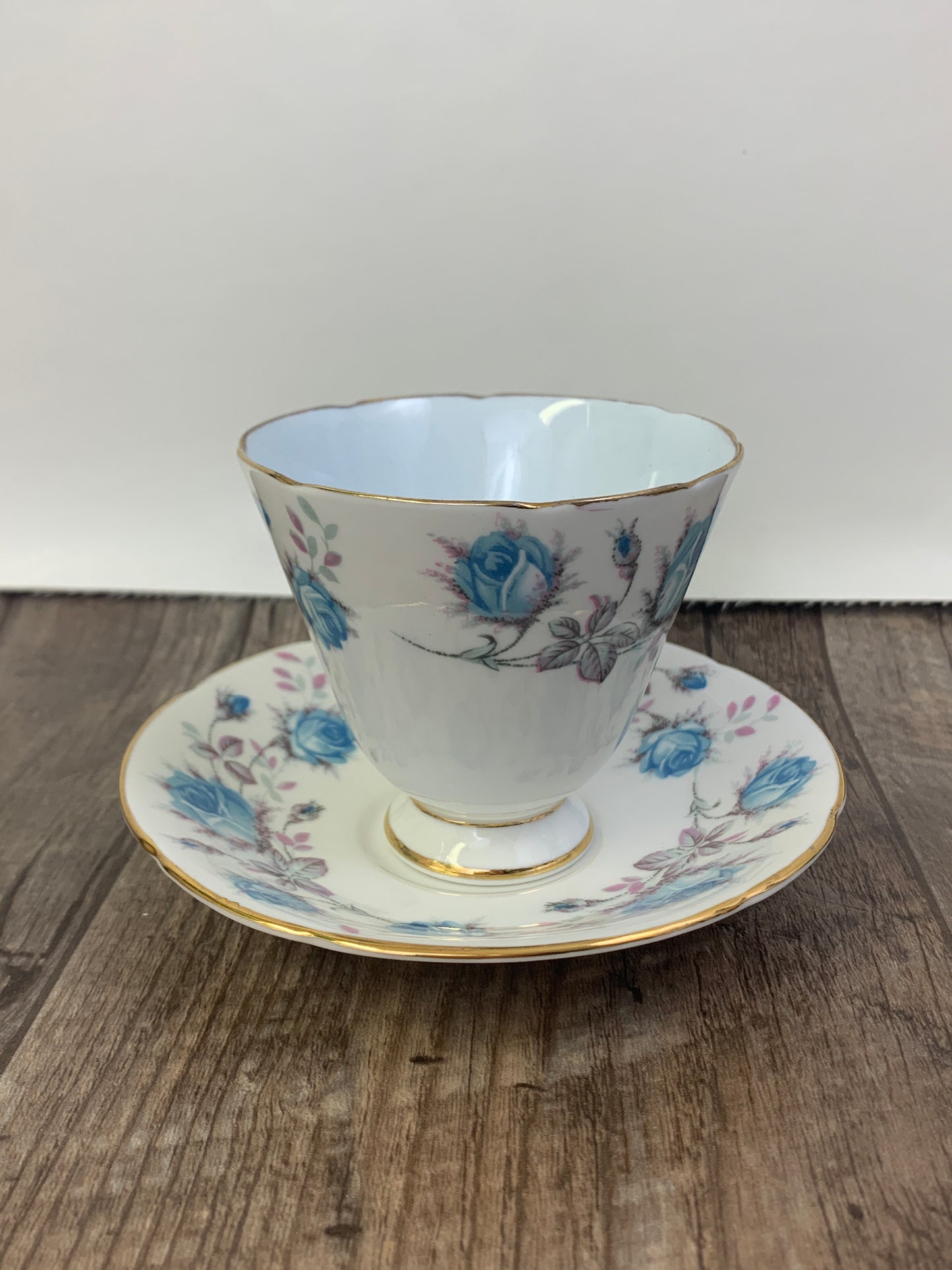 Vintage Teacup with Blue Floral Pattern Blue Inner Cup Mothers Day Gifts Vintage English Tea Cups