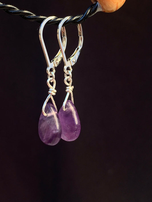 Amethyst Dangle Earrings on Sterling Silver Lever Backs