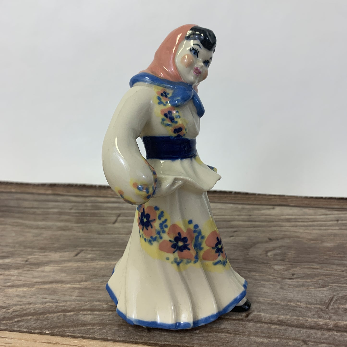 Vintage Ceramic Studios Dancing Girl, Hand Painted Ceramic Gypsy Figurine Pink and Blue