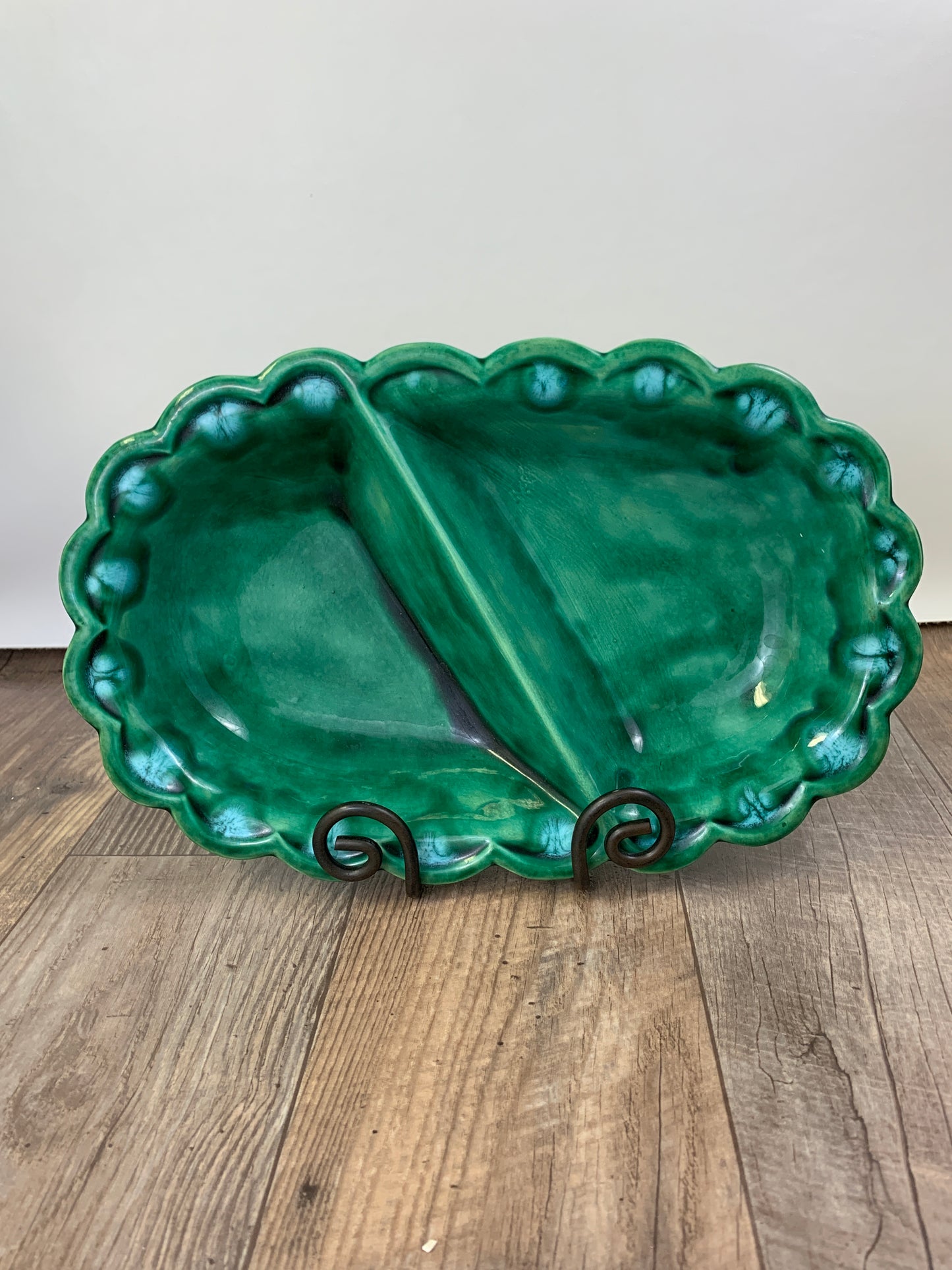 Vintage Ceramic Serving Dish Green Ceramic Divided Console Dish