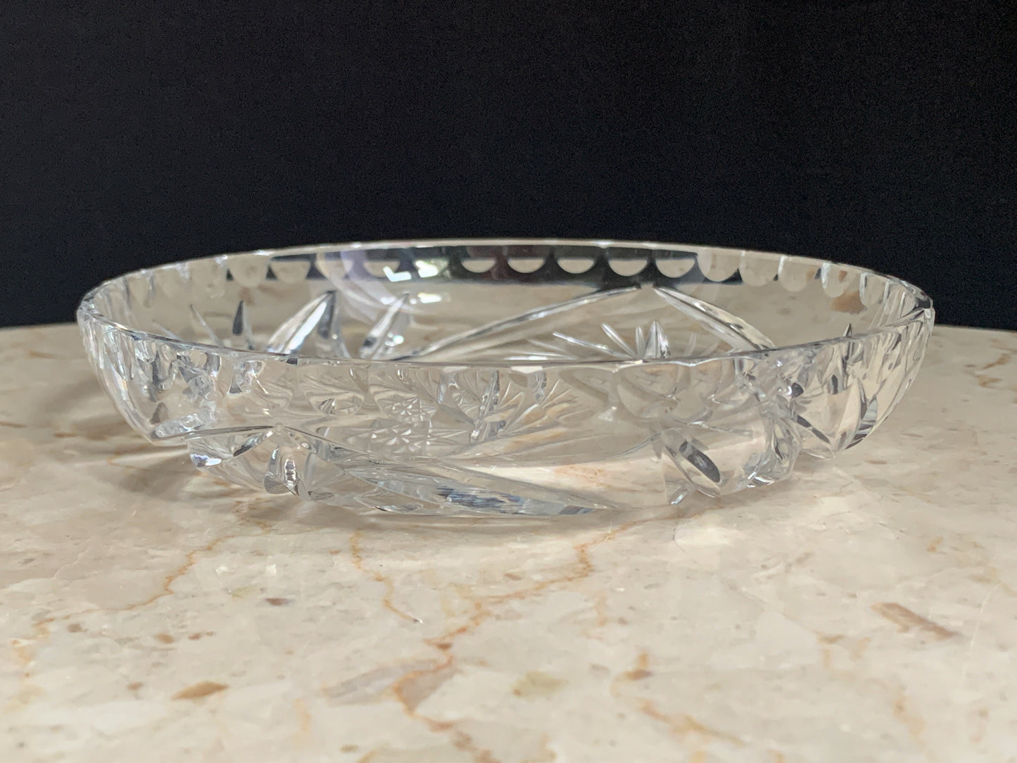 Vintage Crystal Pin Dish with Star and Pinwheel Pattern