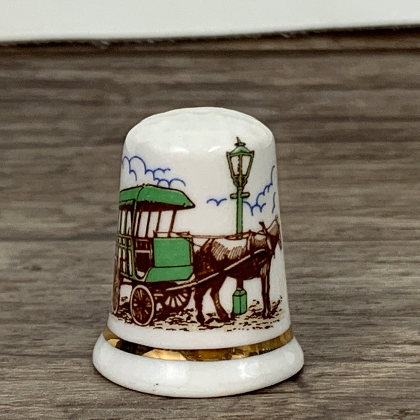 Museum of Lincolnshire Life Bone China Thimble, Vintage China Thimble with Horse and Buggy Trip Souvenir