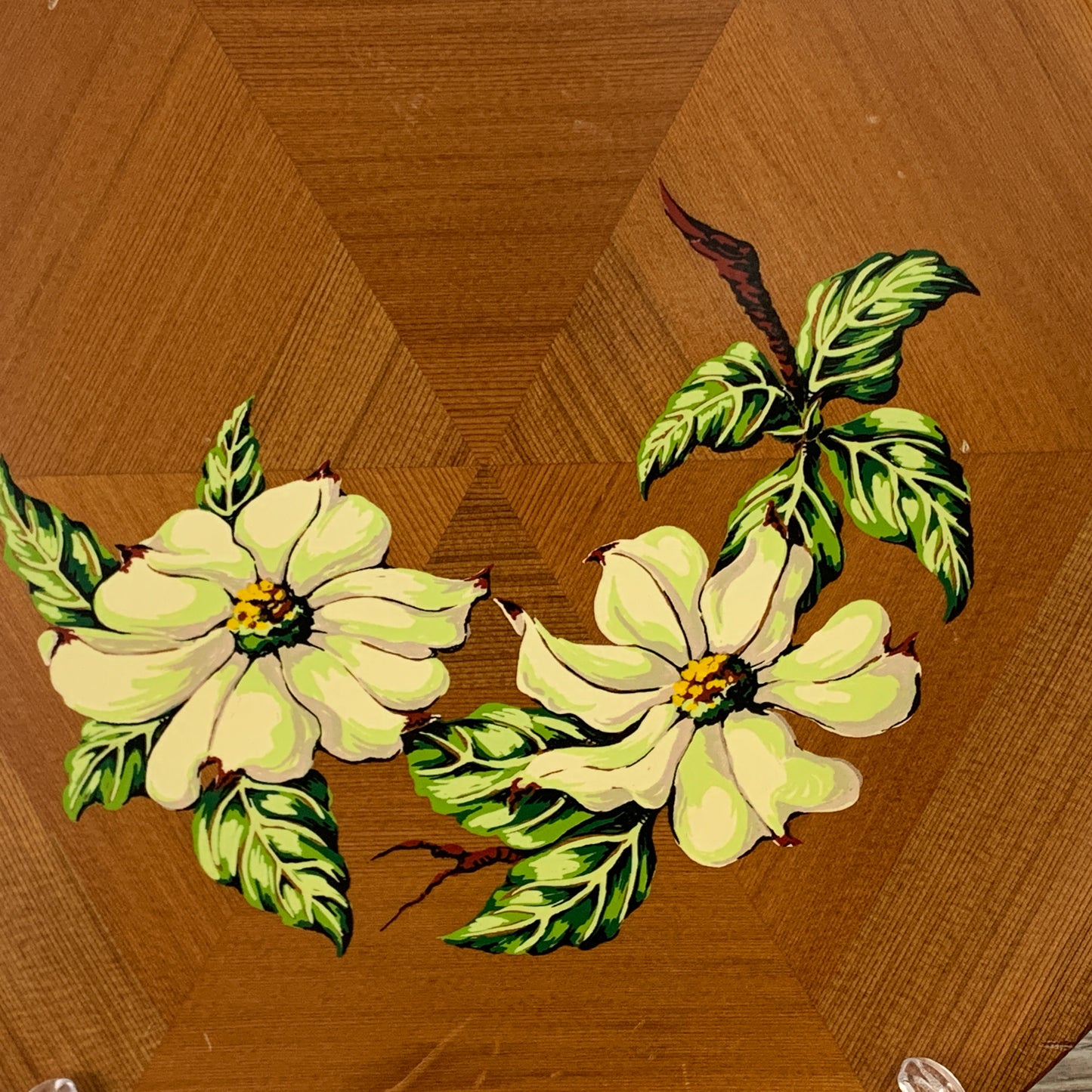 Vintage Cedar Wood Plate with Dogwood Flower Design