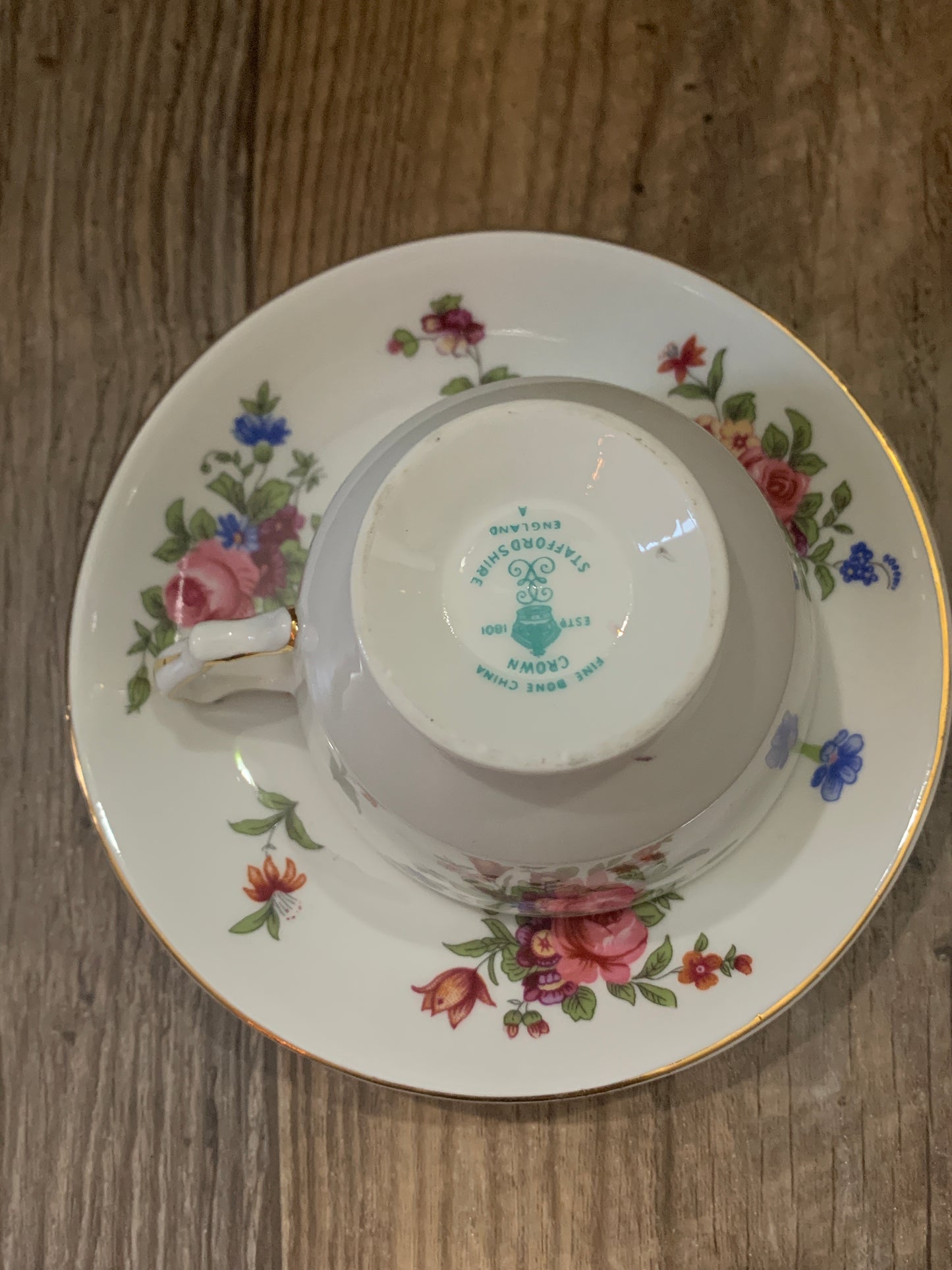 Vintage Teacup with Floral Pattern Staffordshire Tea Cup with Rose Bouquet Mothers Day Gifts