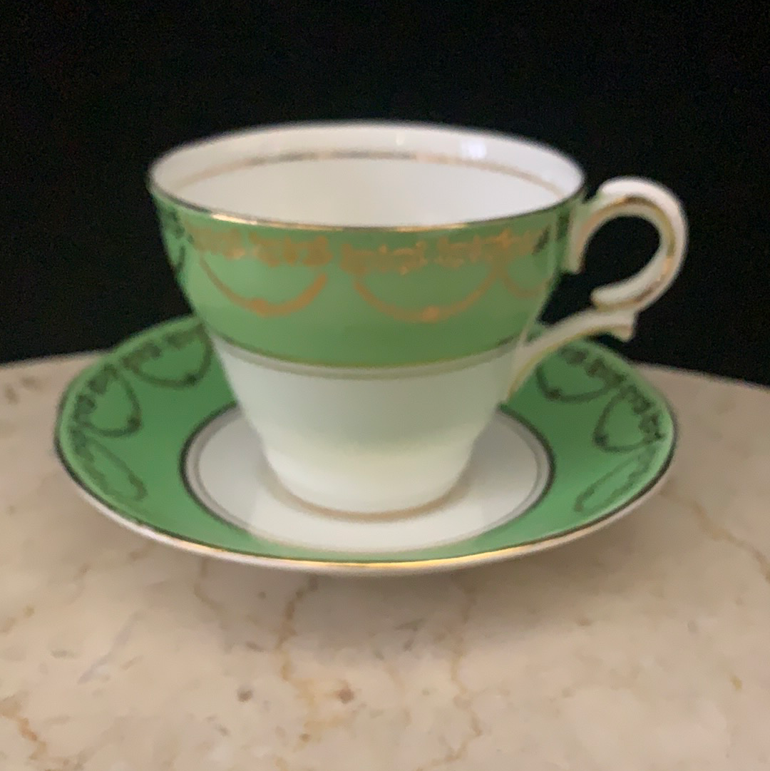 Green and Gold Vintage Bone China Tea Cup Salisbury China Vintage Teacup