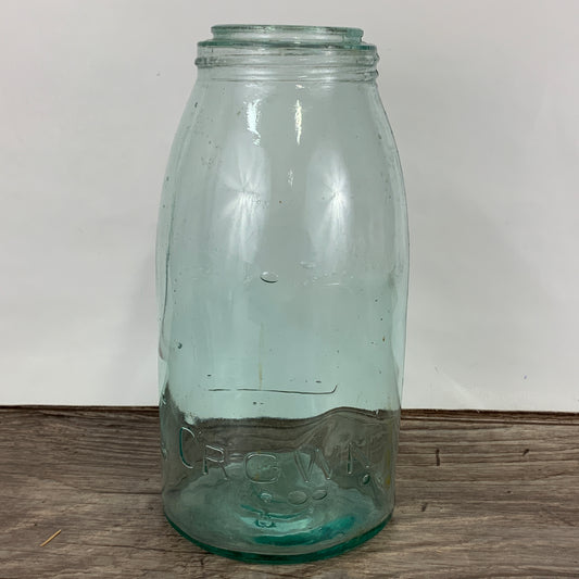 Extra Large Green Tint Crown Canning Jar. Vintage Farm House Kitchen Storage, Antique Canning Jar