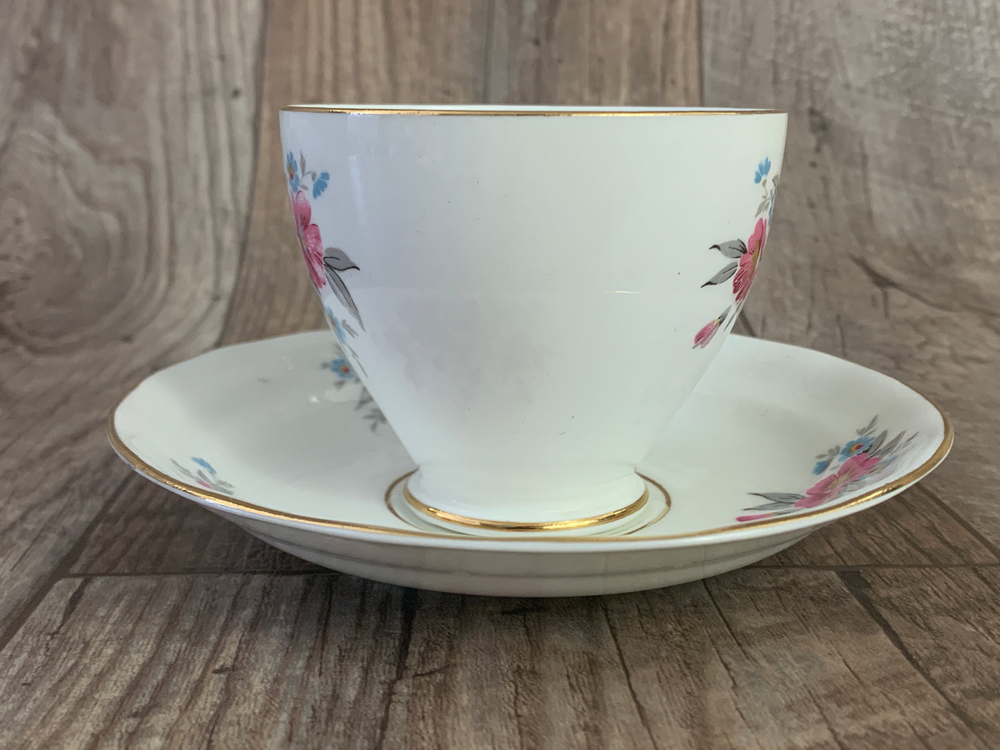 Pink and Blue Floral Vintage Teacup and Saucer Set
