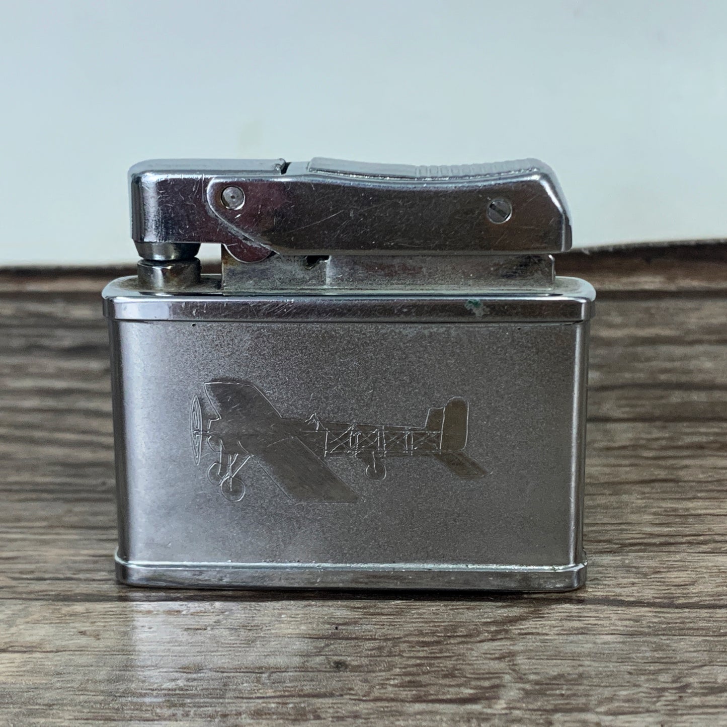 Vintage Metal Lighter with Etched Airplane Design Penguin Volks no 64610