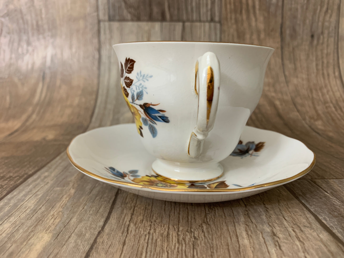 Vintage Floral Teacup Yellow and Blue Pattern Royal Vale Vintage English Tea Cup