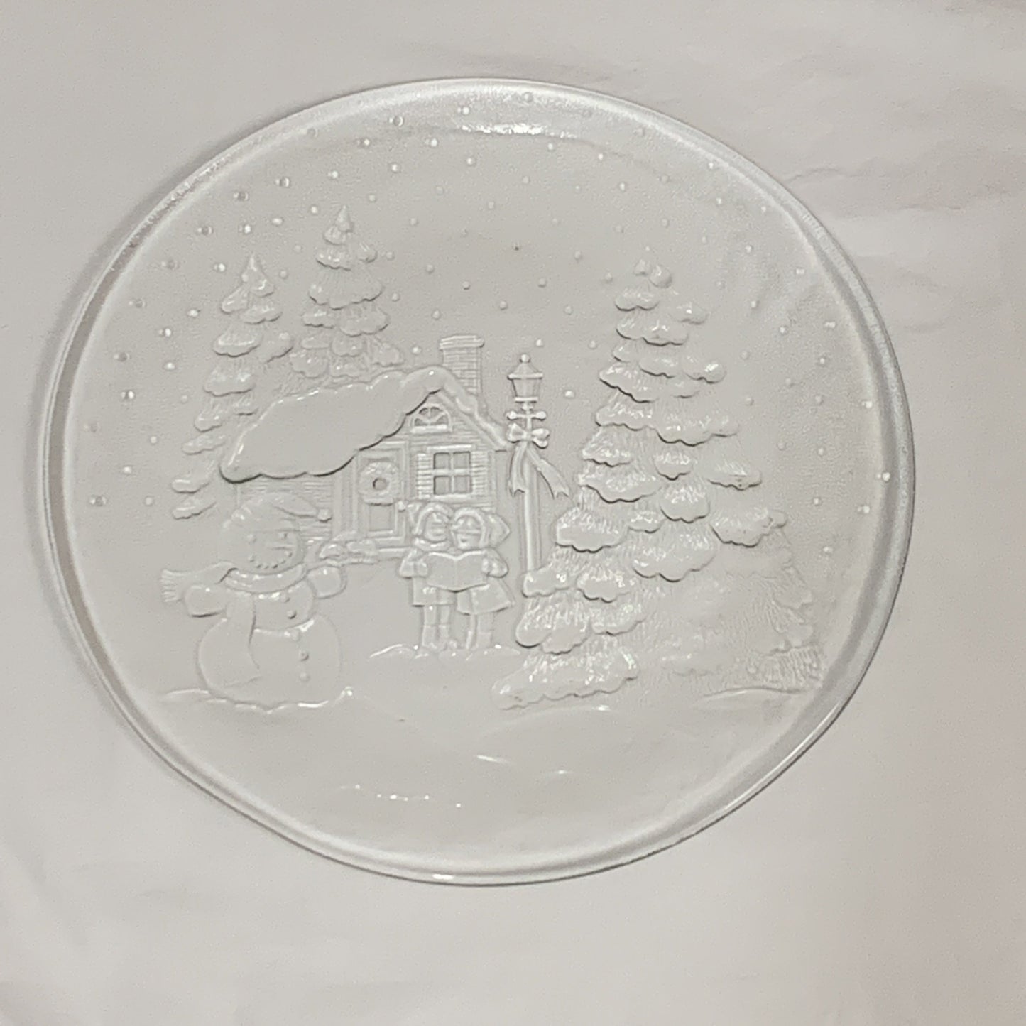 Large Glass Christmas Platter, Clear Glass Tray with Christmas Scene