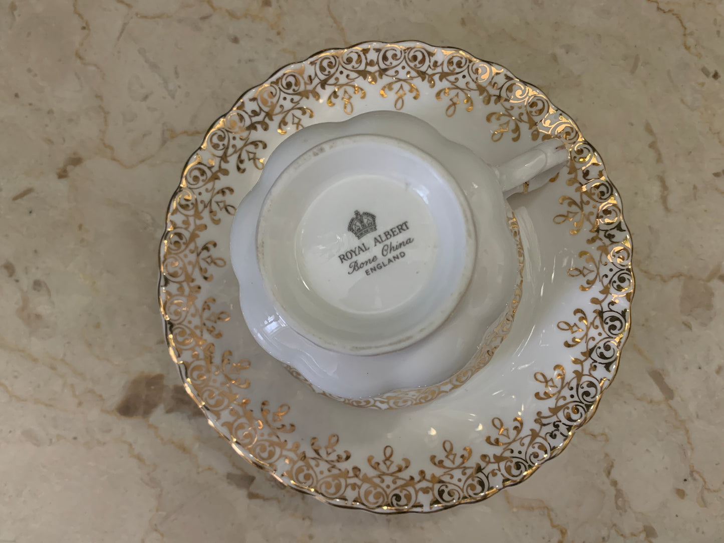 Royal Albert Vintage Tea Cup Wedding Anniversary White and Gold Vintage Teacup