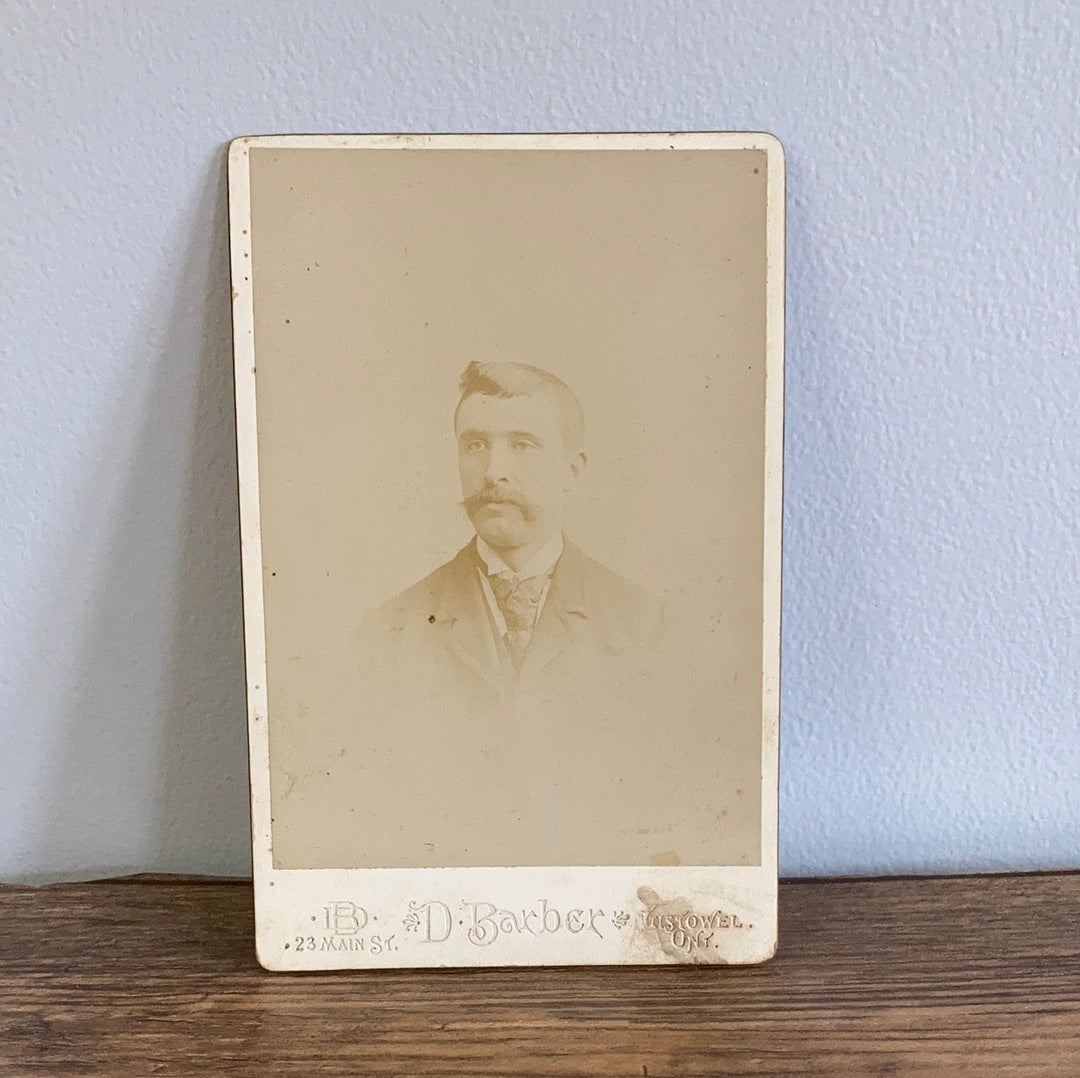 Antique Portrait of a Man Black and White Cabinet Card Found Photo Listowell Ontario Canada