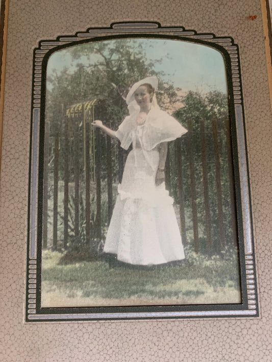 Vintage Coloured Photo Southern Belle in the Garden