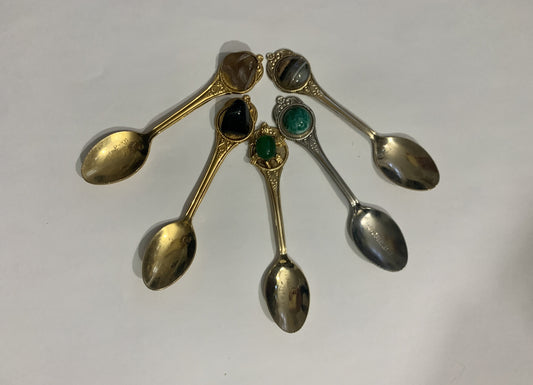 Set of 5 Spoons Mini Spoons w Gemstone  Vintage Collector Spoons