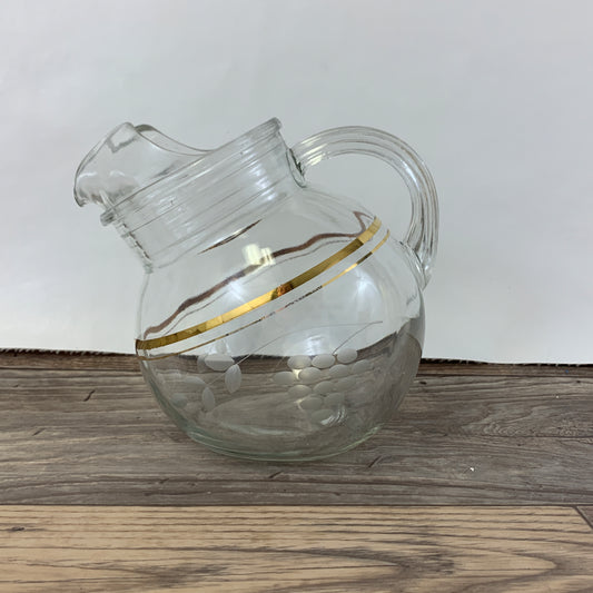 Vintage Ball Glass Juice Pitcher with Grape Pattern