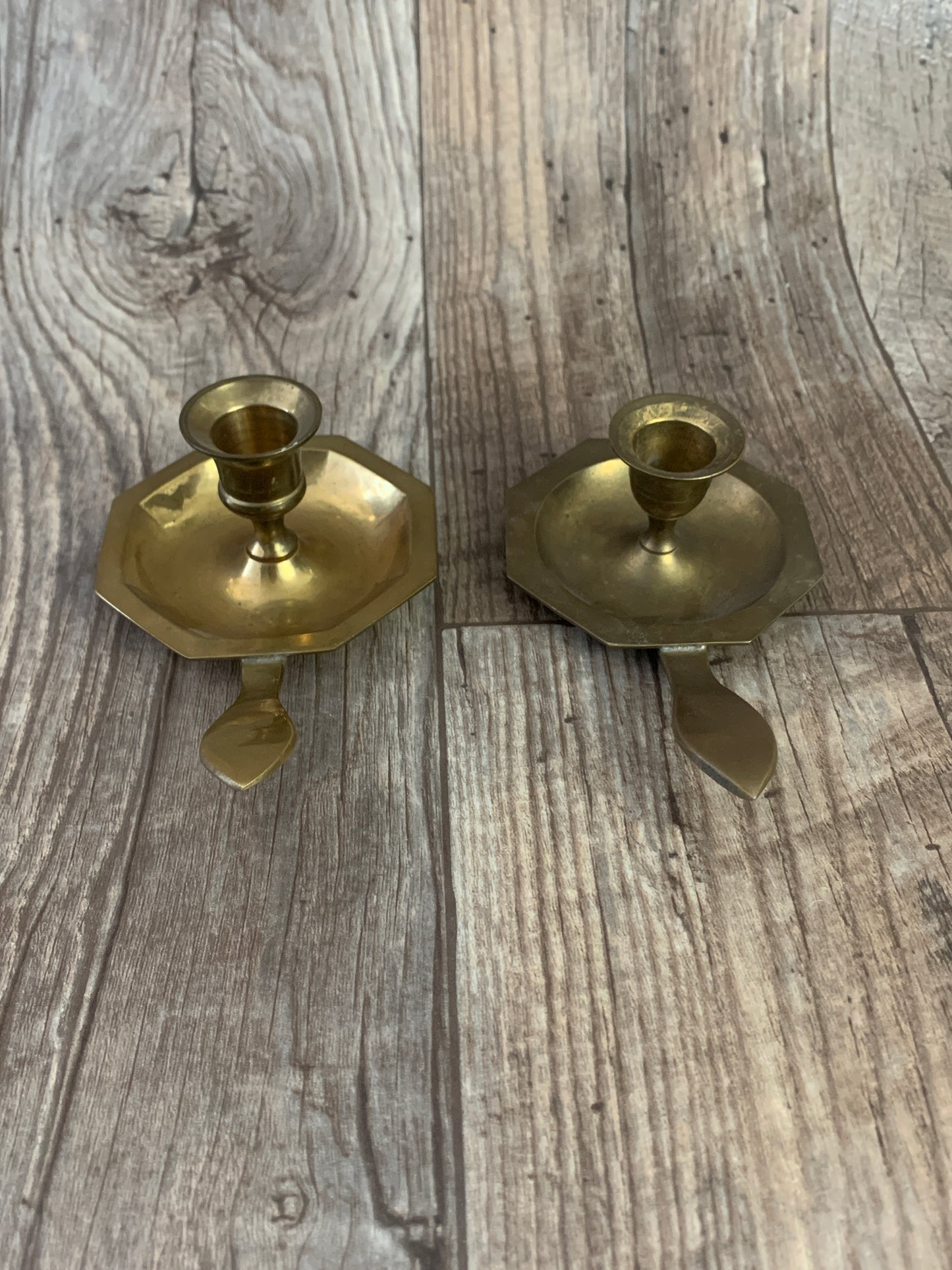 Pair of Brass Candlestick Holders with Handle Vintage Brass Home Decor