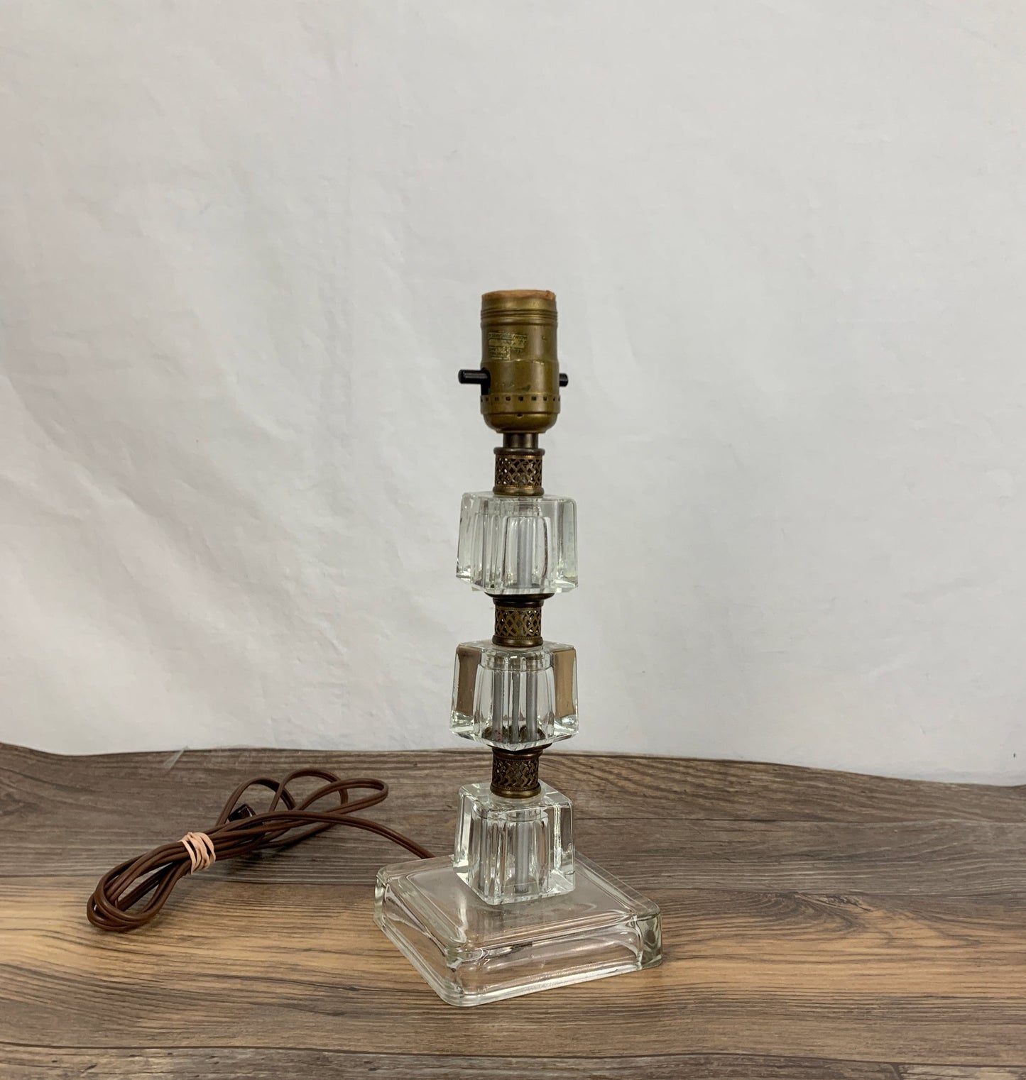 Vintage Glass Table Lamp with Brass Accents