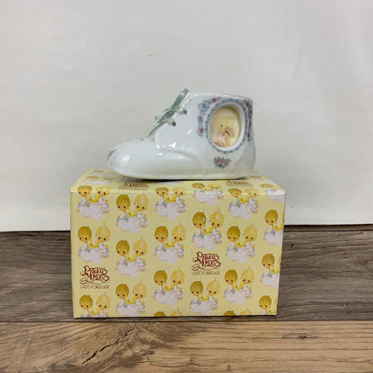 Precious Moments Baby Bootie Shaped Coin Bank, Girl with Bunny, With Original Box